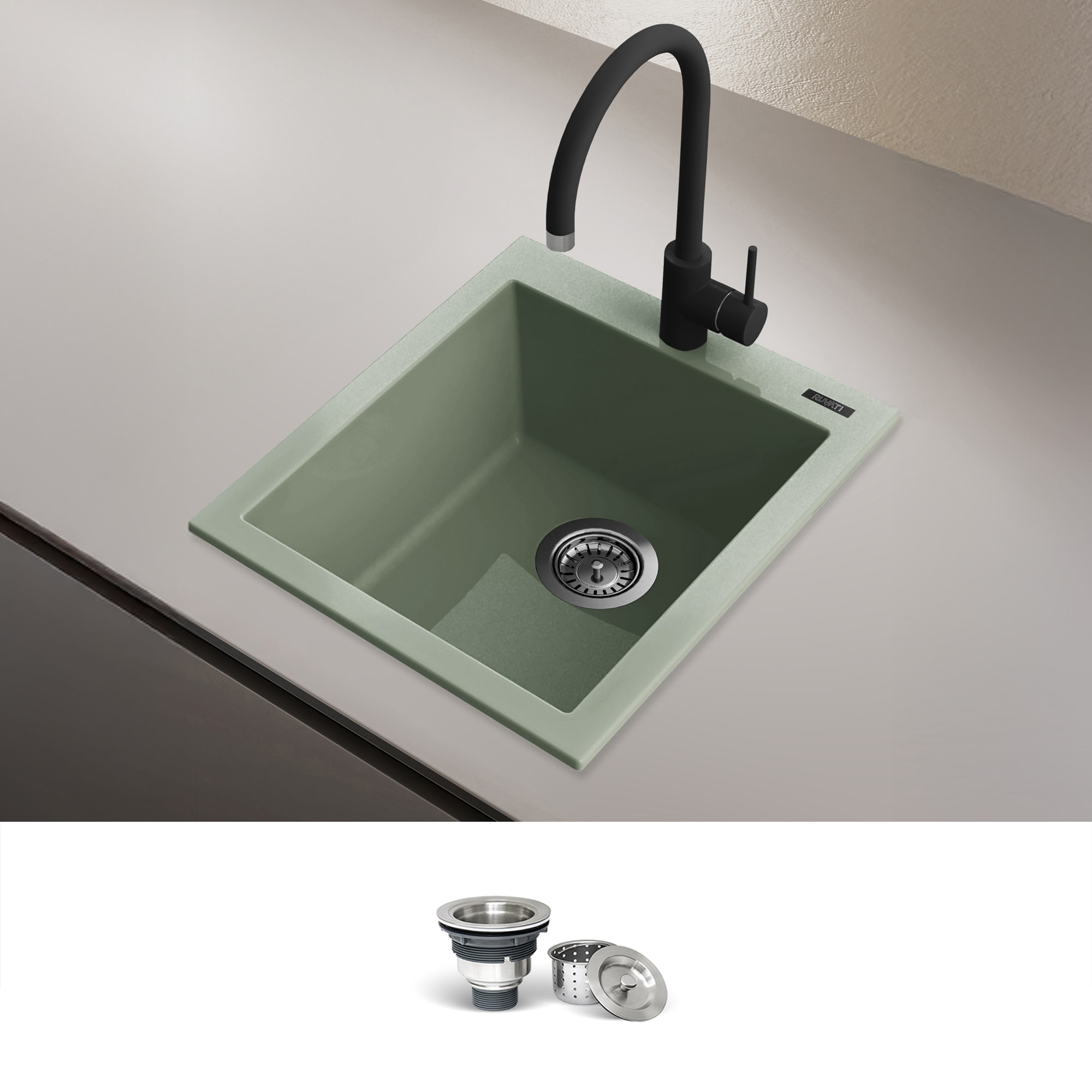 Ruvati RVG1016SG 20-in L x 16-in W Composite Drop-in Commercial/Residential Bar Sink