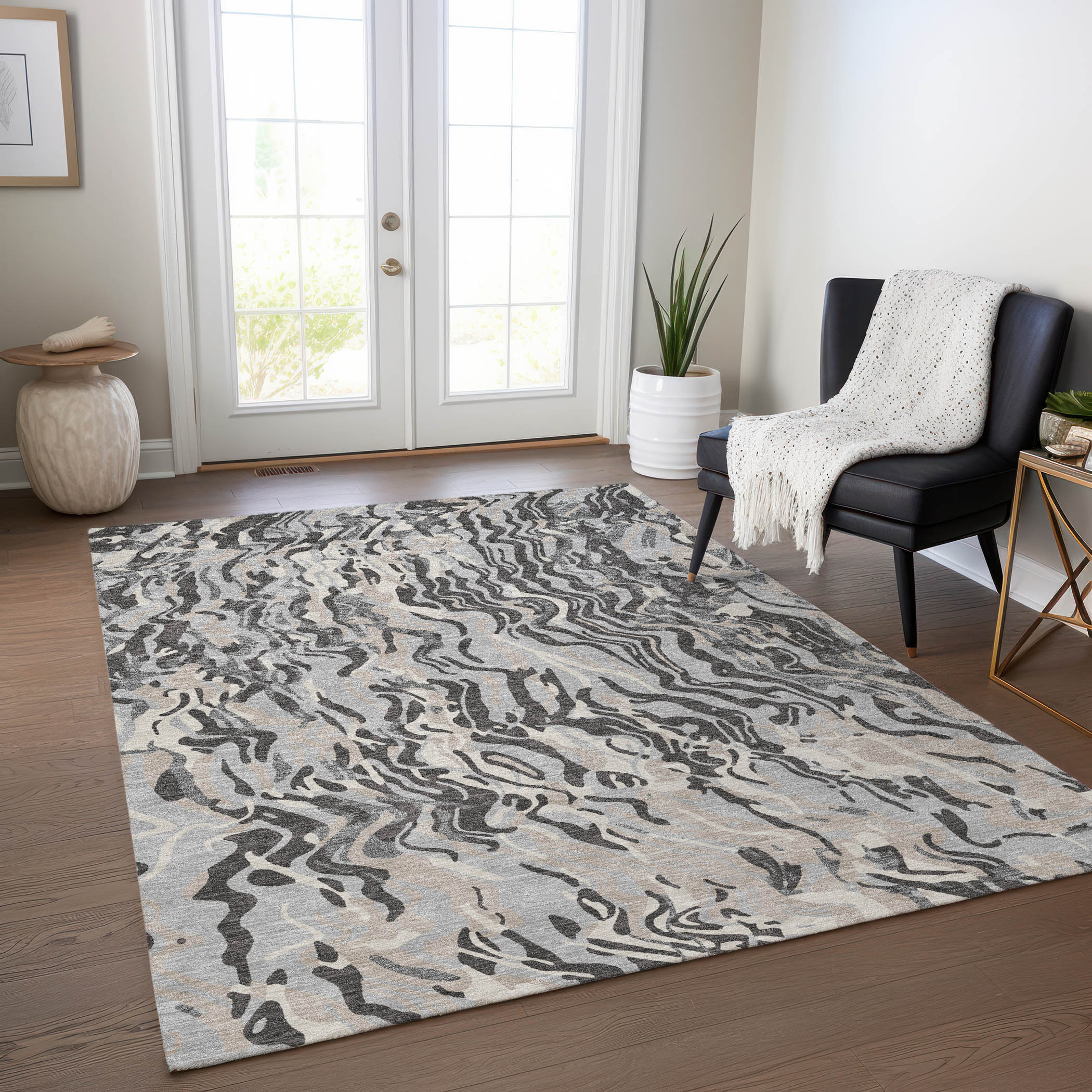 Addison Rugs ACN1038GY30X46 Chantille ACN1038GY 2 x 3 (ft) Polyester Gray Rectangular Indoor/Outdoor Geometric Machine washable Area rug