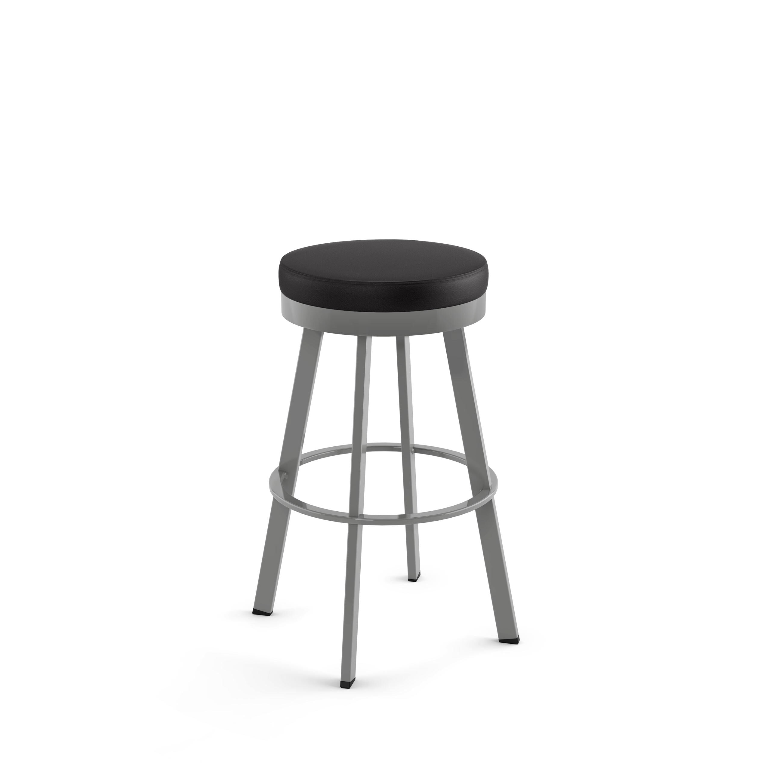 Amisco 42444-26WE/1B24DAF4 Swice Black Faux Leather / Metallic Grey Metal 26.0-in H Counter height Round seat Upholstered Swivel Metal Bar Stool