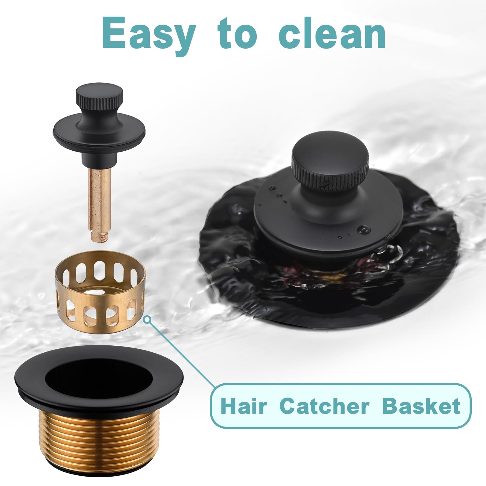 LILILIAN FMY Matte Black Bathtub Drain Kit with Lift and Turn Stopper ...