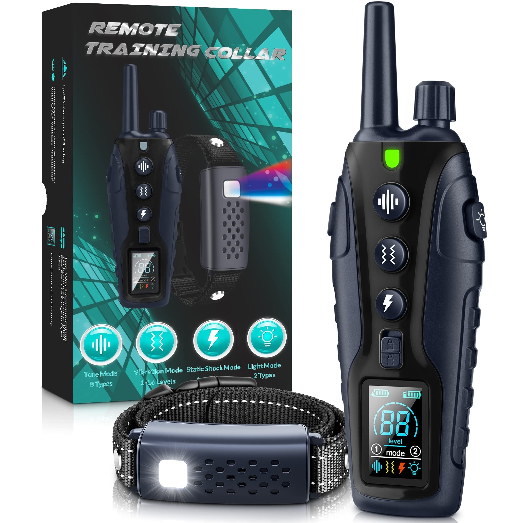 Lukvuzo  Dog Training Collar with Remote 4500FT Range Waterproof E Collar with Flashlight 4 Modes Keypad Lock for Small Medium Large Dogs