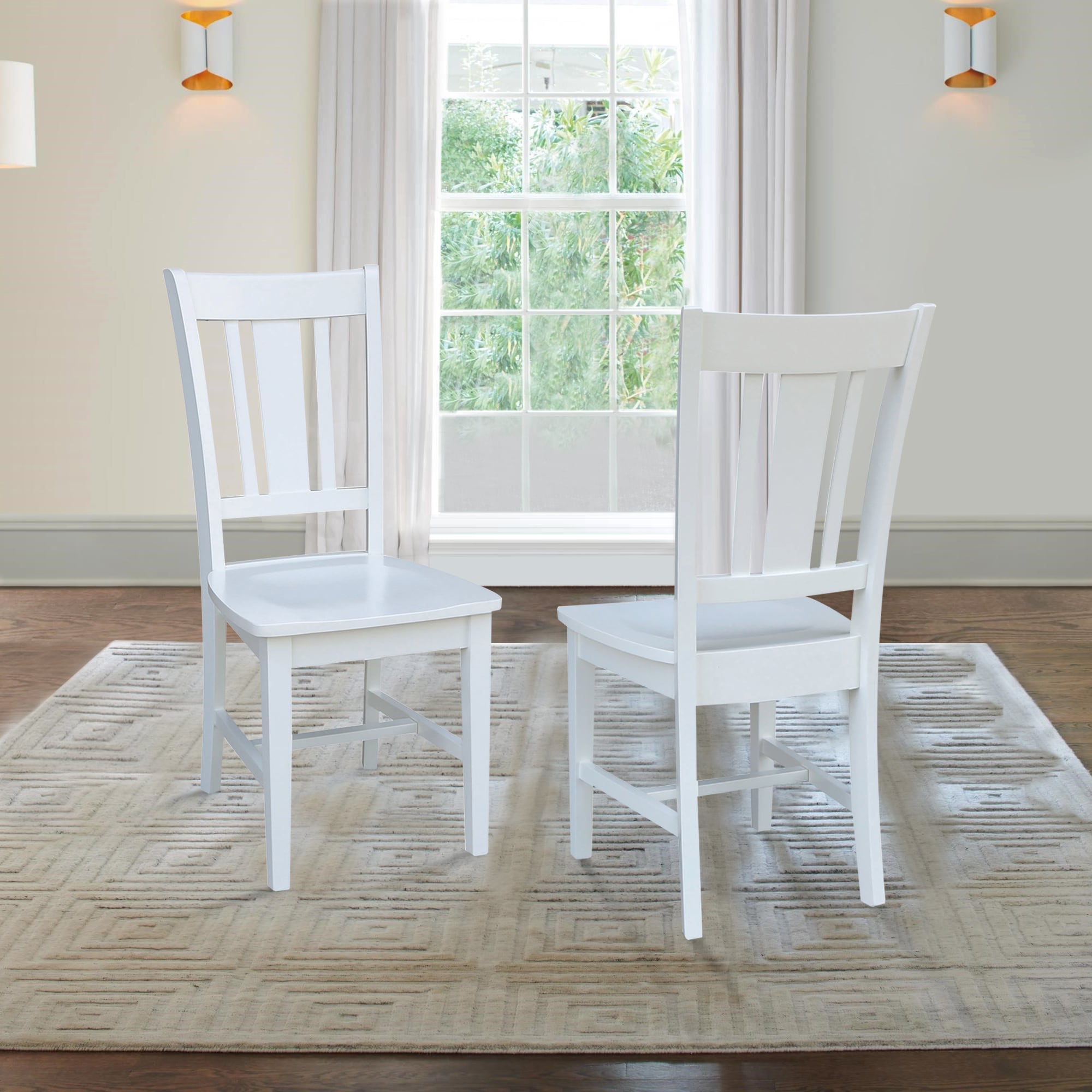 White High Back Solid Wood Slat Dining Chair Set