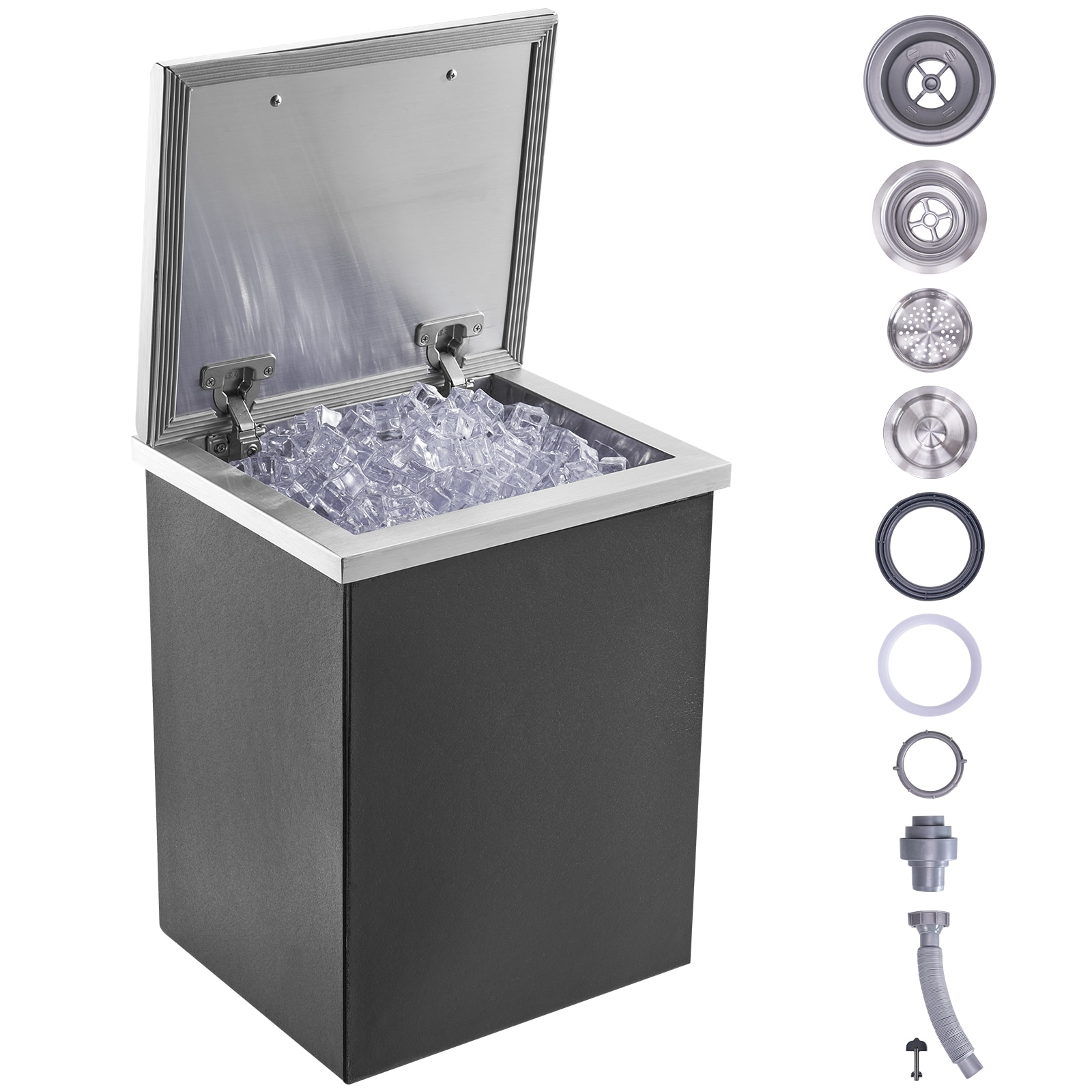 VEVOR SCQRSCBC14LX06211V0 Drop in Ice Chest 14-INL x 12-INW x 18-INH Stainless Steel Ice Cooler Commercial Ice Bin with Hinged Cover 40 qt Outdoor Kitchen Ice Bar Drain-pipe and Drain Plug Included for Cold Wine Beer