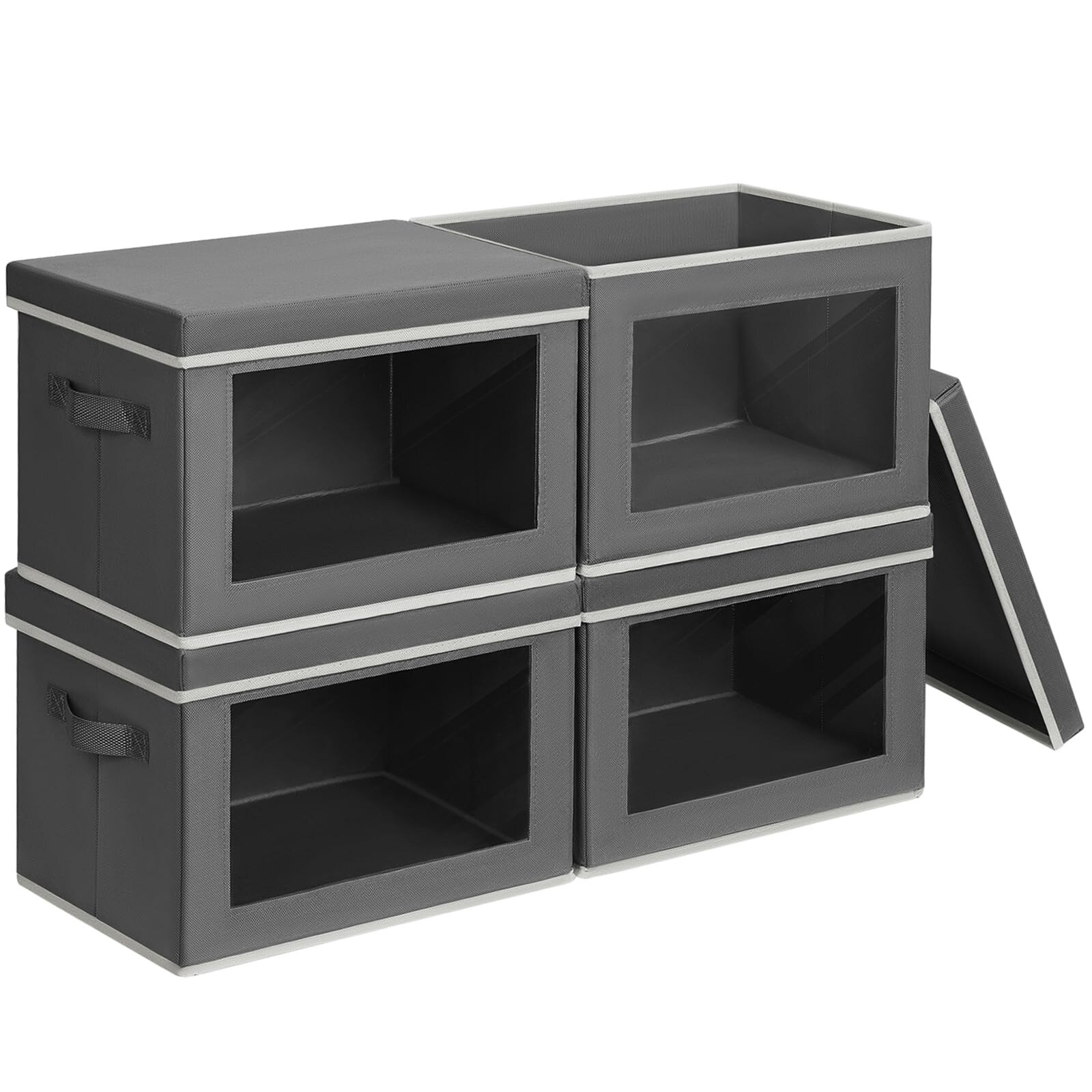 Yichuhaoxi  Stackable Storage Bins with Lids Large Foldable Closet Organizer with Window for Clothes and Towels Dark Grey 4 pack