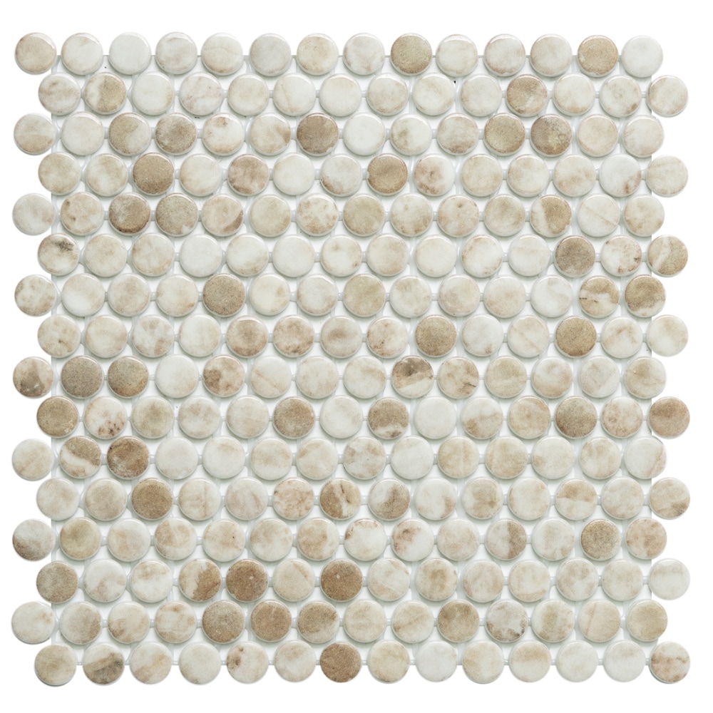 The Tile Life SPENNBLISKA Sample- Eterna Penny Kara Beige 4-in x 4-in Glossy Glass Floor and Wall Tile
