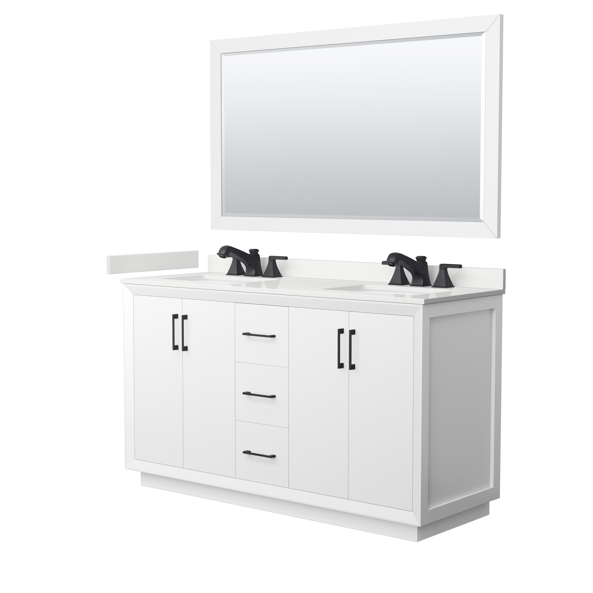Wyndham Collection WCF414160DWBWQUS3M58 Strada 60-in White Undermount Double Sink Bathroom Vanity with White Quartz Top (Mirror Included)