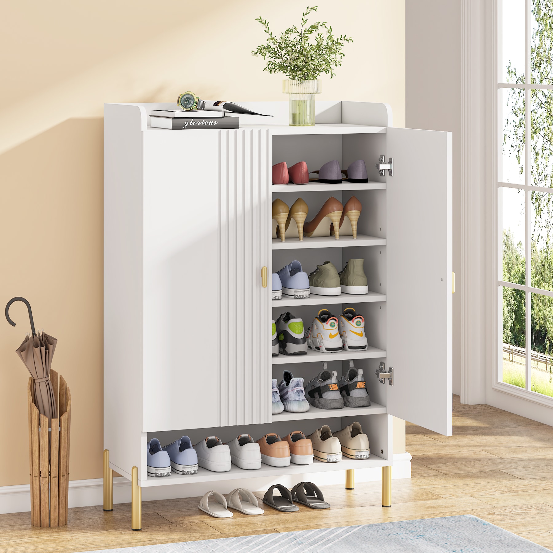 Tribesigns Grey MDF Shoe Cabinet, 7 Tier Shoe Storage Organizer