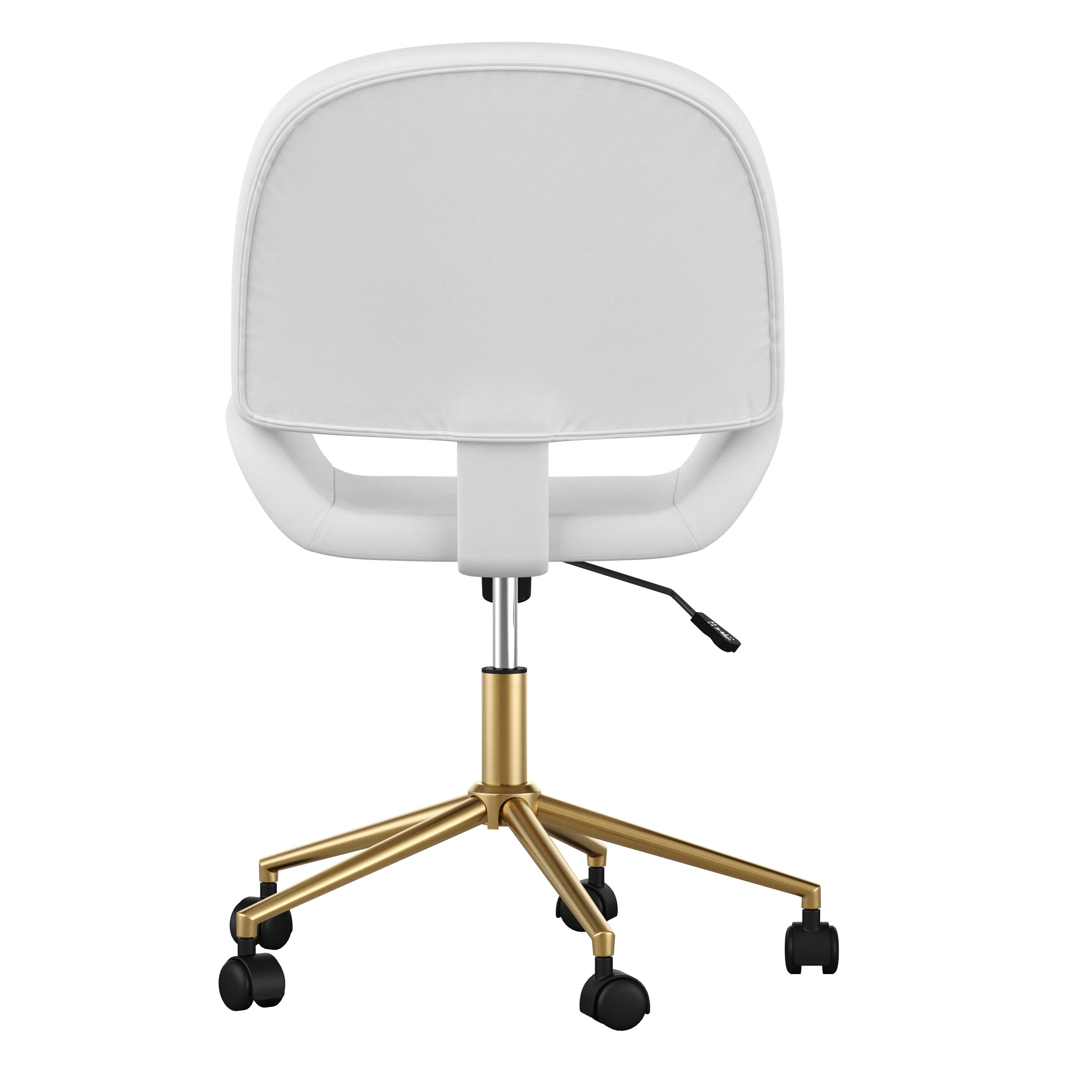 White Faux Leather Armless Swivel Office Chair with Brass Base