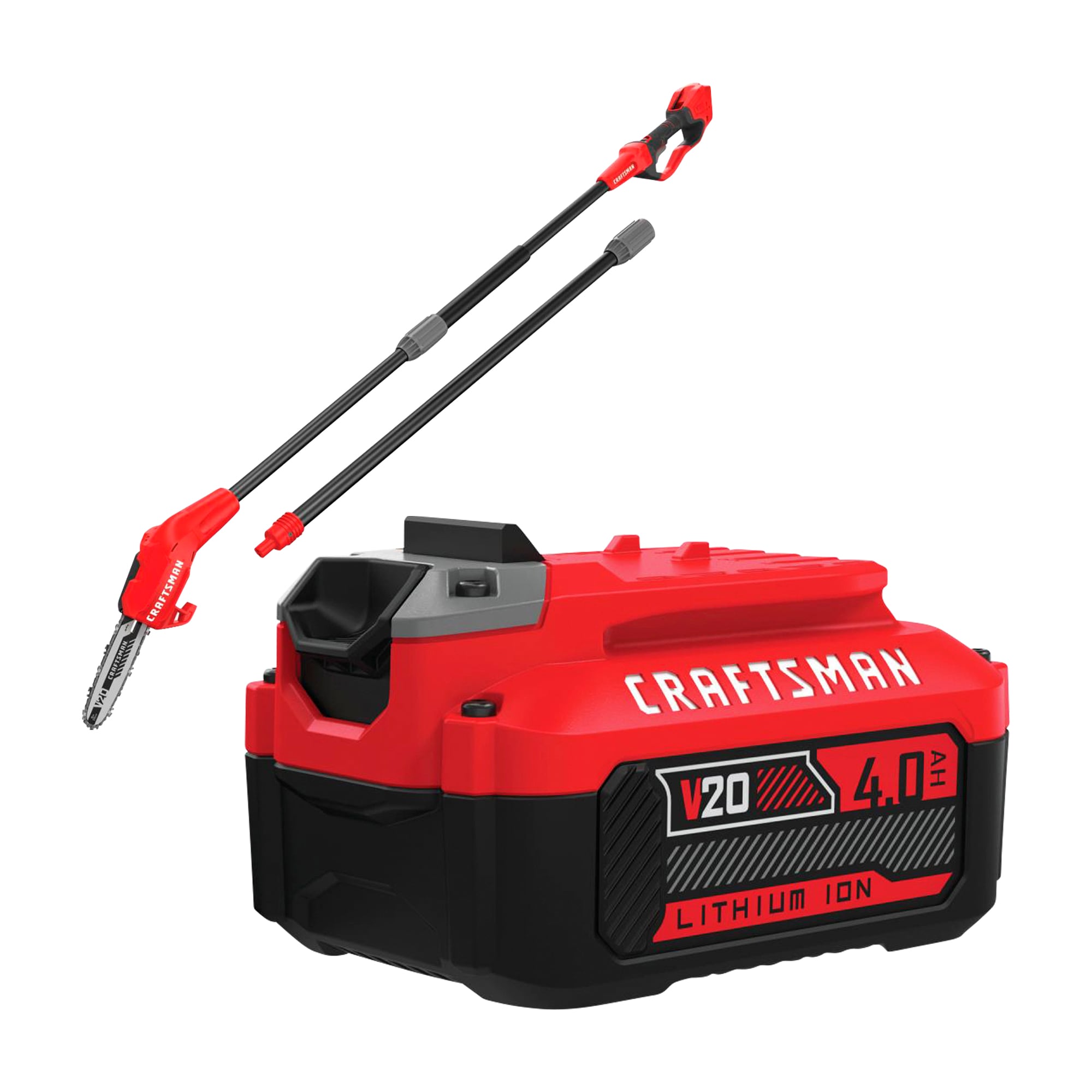 CRAFTSMAN V20 20-Volt 8-in Cordless Electric Pole Saw & 20-Volt Max 4 Ah Rechargeable Lithium Ion (Li-Ion) Cordless Power Equipment Battery