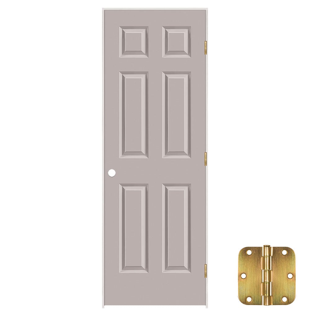 Masonite 641431 30-in x 80-in Driftwood Solid core 6-panel Left hand Smooth Prefinished Molded composite Flat Jamb Single Prehung Interior Door
