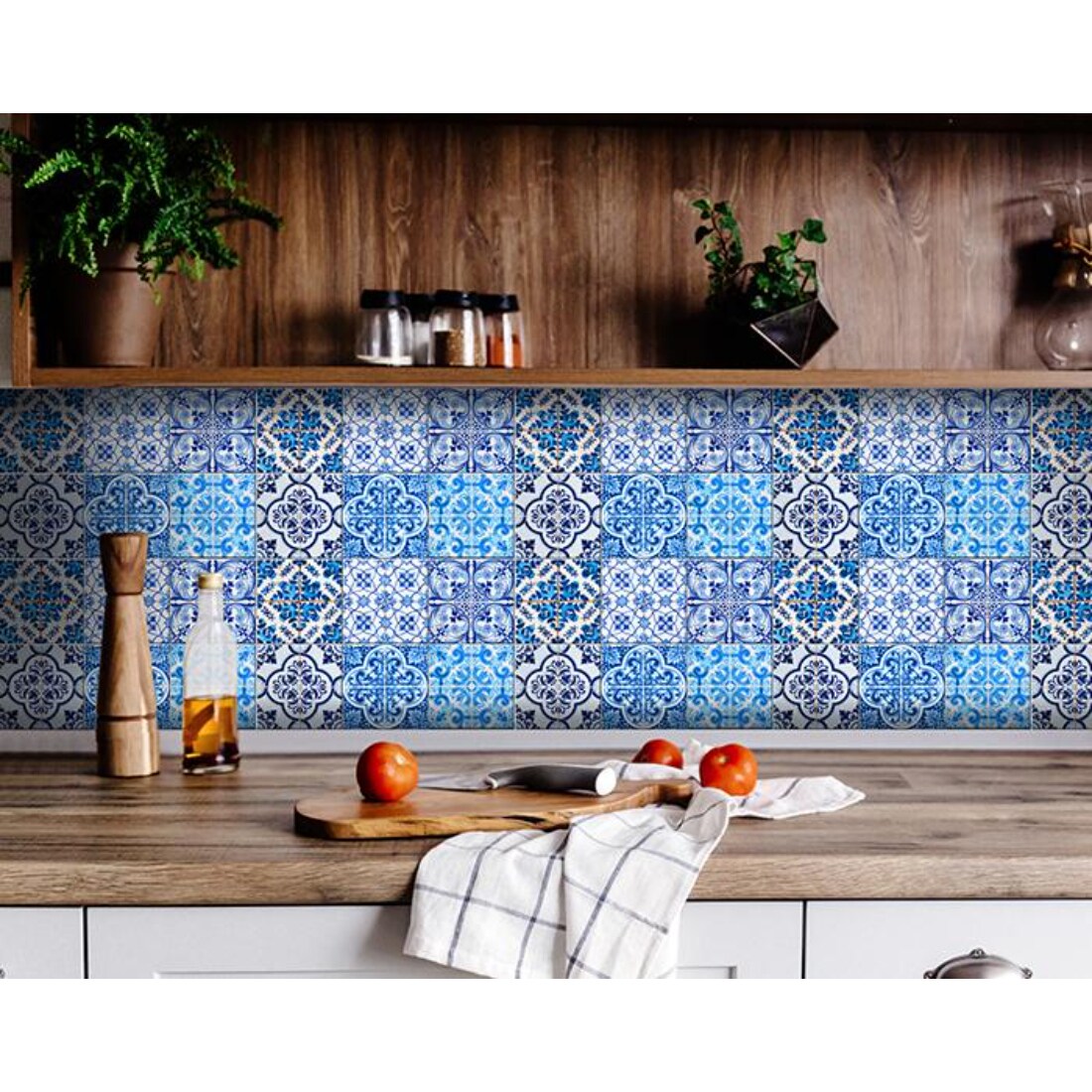HomeRoots 4000400332 6-sq ft Blue Vinyl Geometric Self-adhesive Peel and Stick Wallpaper