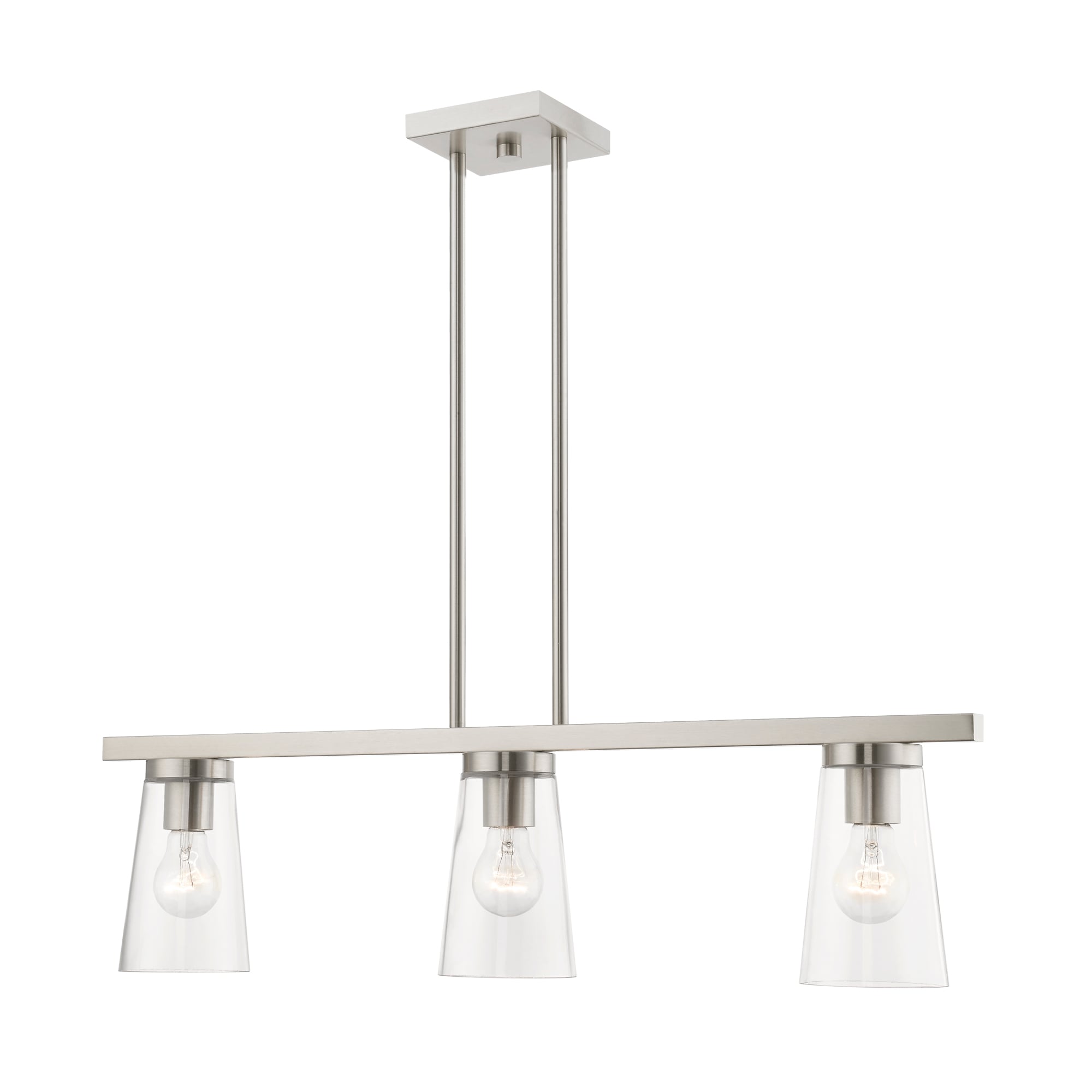 Brushed Nickel 3-Light Linear Chandelier with Clear Glass Shades