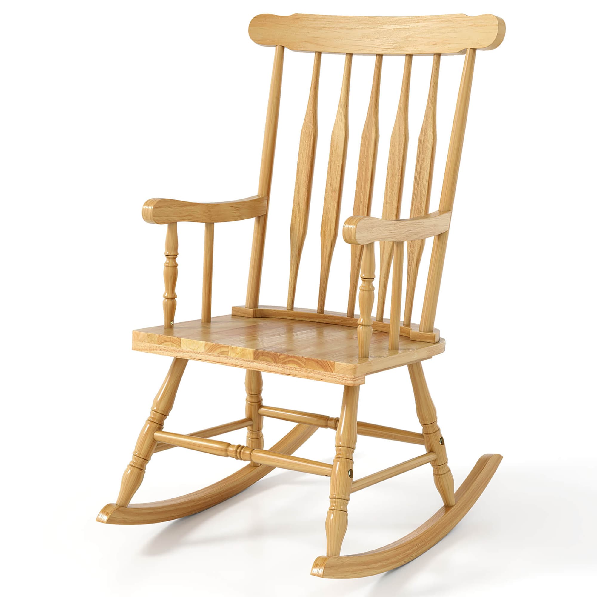 Costway Natural Wood Frame Rocking Chair with Solid Seat in the Patio ...