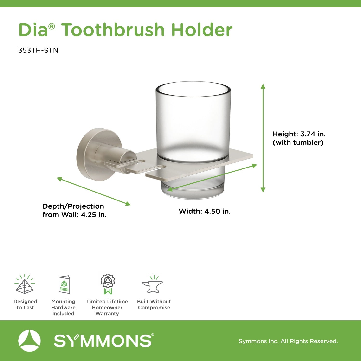 DAX Bathroom Single Tumbler Toothbrush Holder, Wall Mount Stainless St