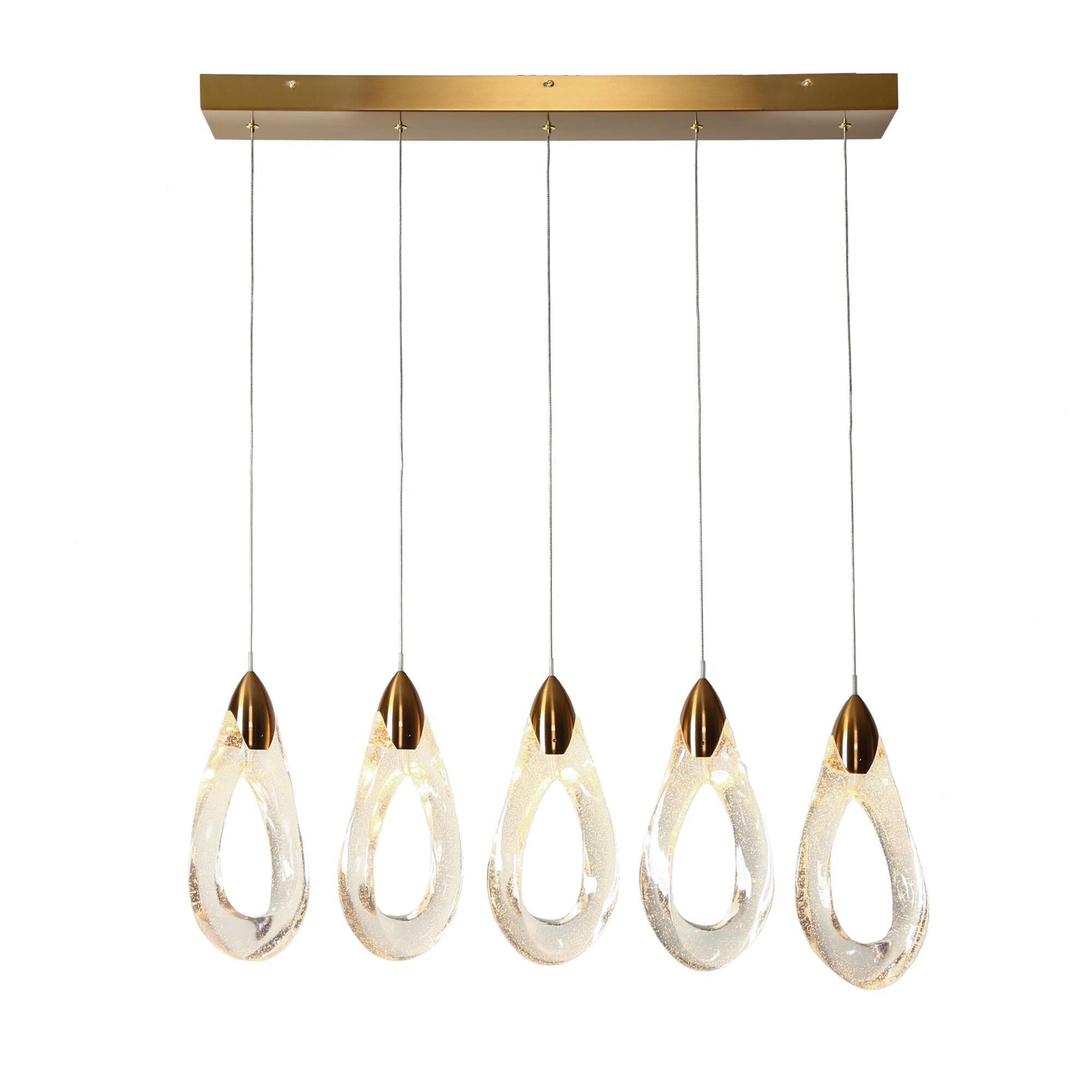 Gold and Clear Resin 5-Light LED Kitchen Island Chandelier