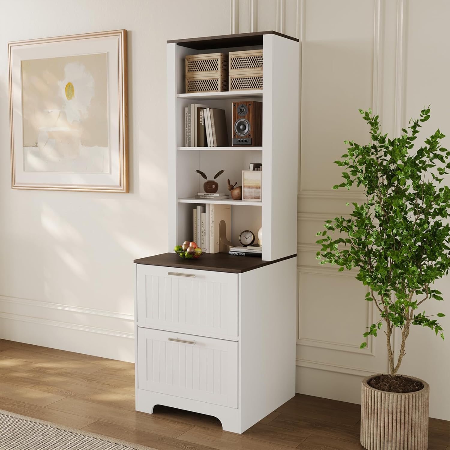 GarveeLife 72in Tall Bookshelf with 2 File Drawers 3 Tier Display ...