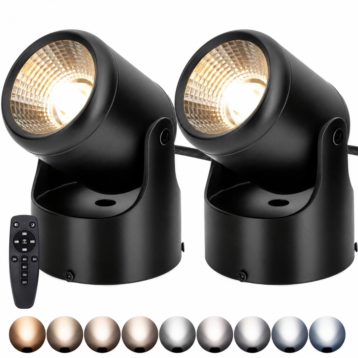 DYRCJ  2 Pack 12W LED Spot Lights Indoor with Timer Remote Stepless Adjustable Color Temperature Dimmable 6000K Accent Up Lights Floor Can Light