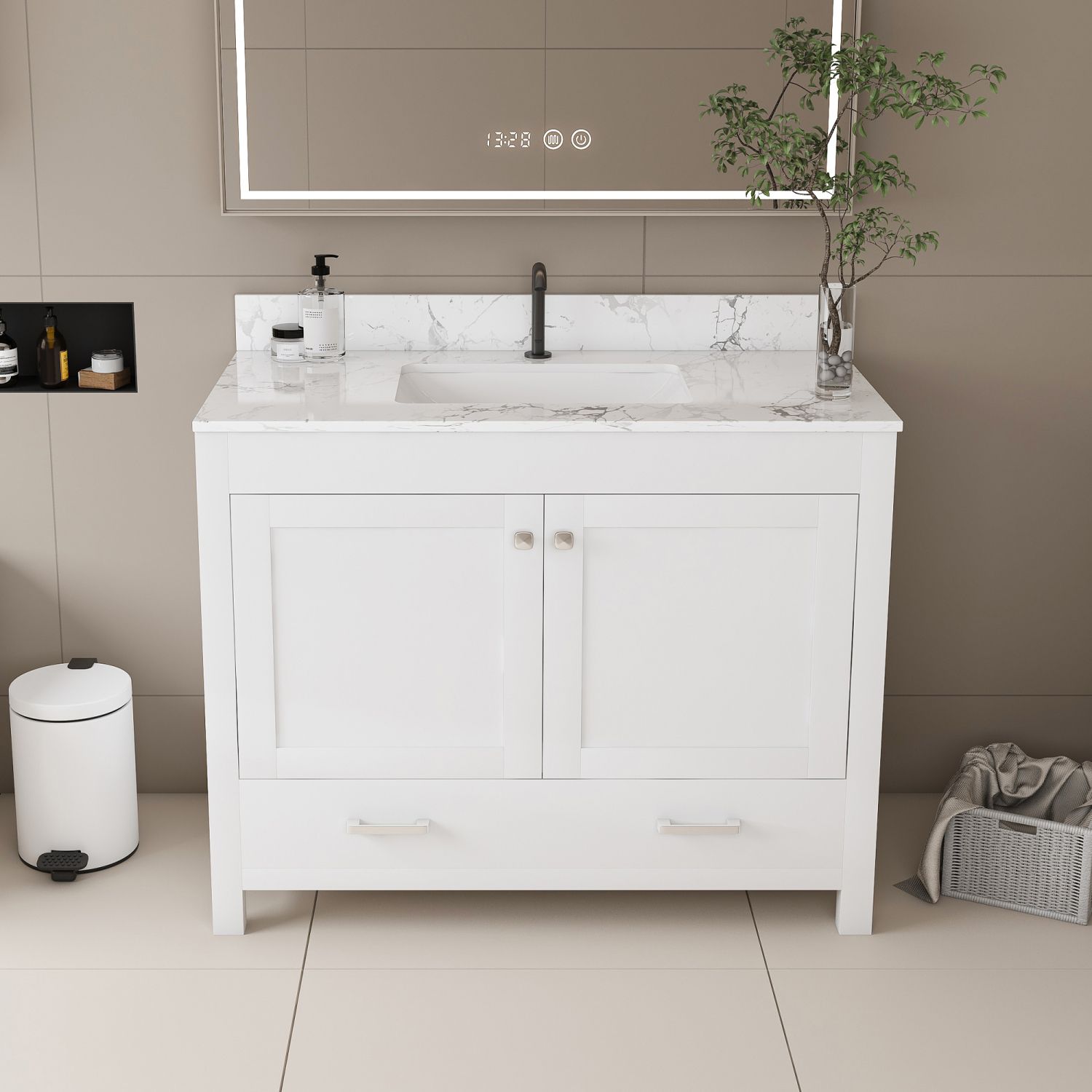 Tatayosi - Modern 43 Inch Bathroom Vanity with Artificial marble Carrara white top Set Multi-func...