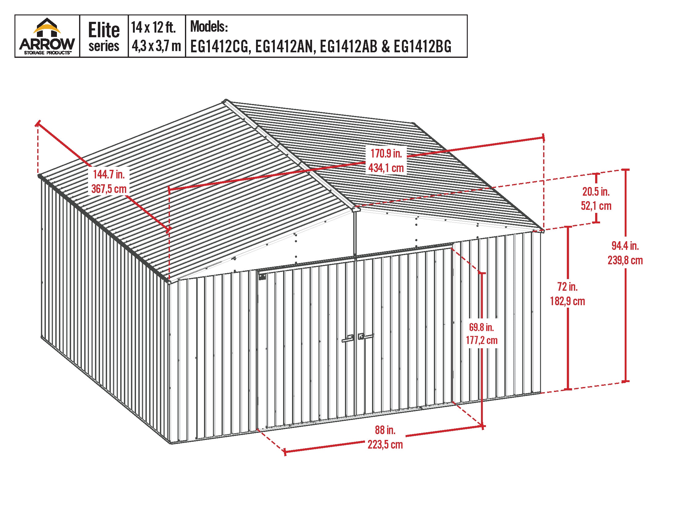 Arrow EG1412CG Metal-Storage-Buildings-Sheds - View #2