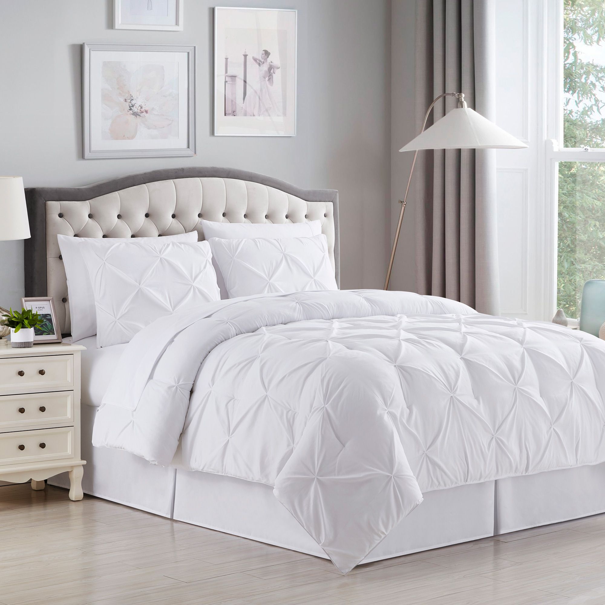 Sweet Home Collection 8 Piece Pinch Pleated Bed in a Bag All Season King White