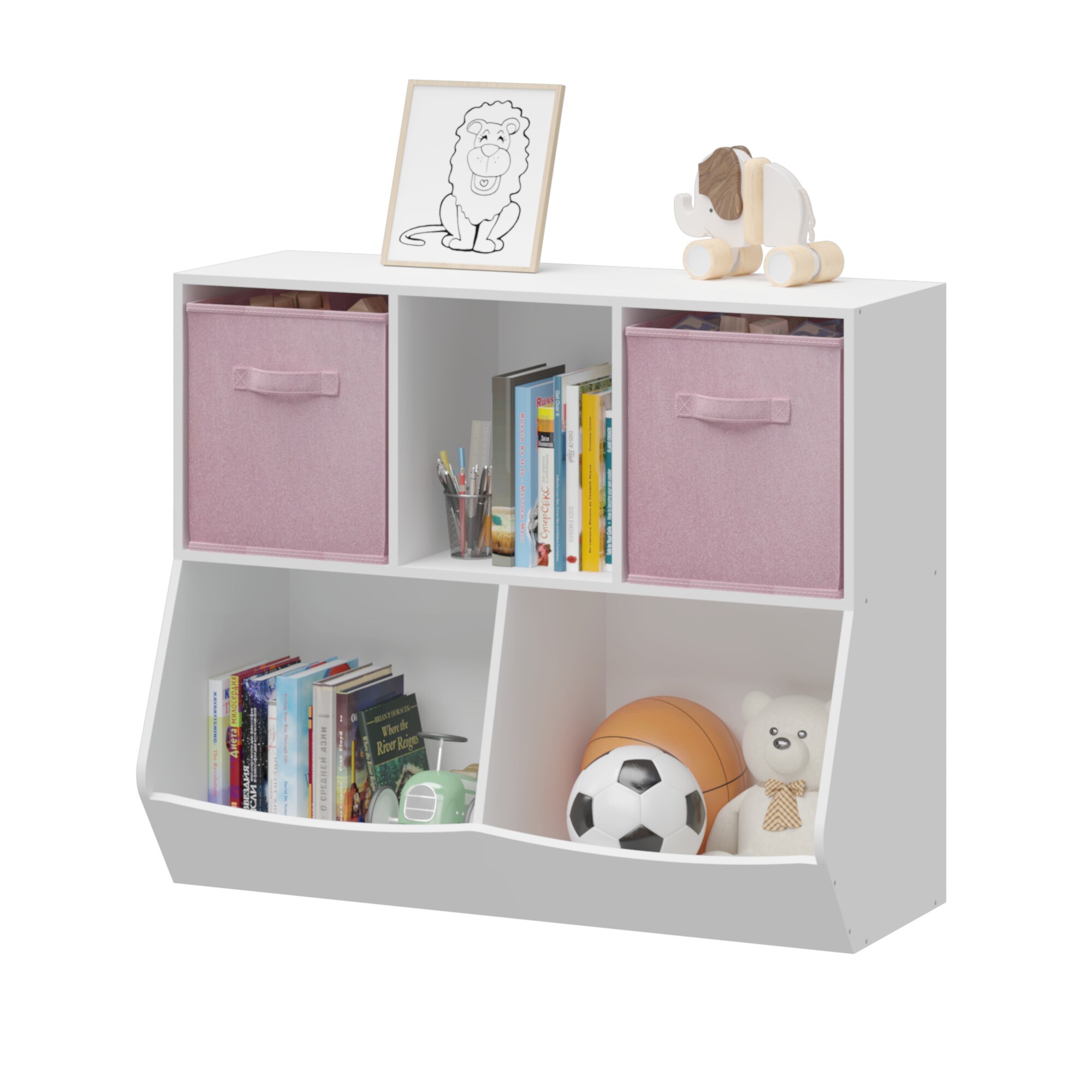 Maocao Hoom JL8119782 White 5 -Compartment Kids book rack ( 11.81-in W x 29.53-in H x 35.43-in D )