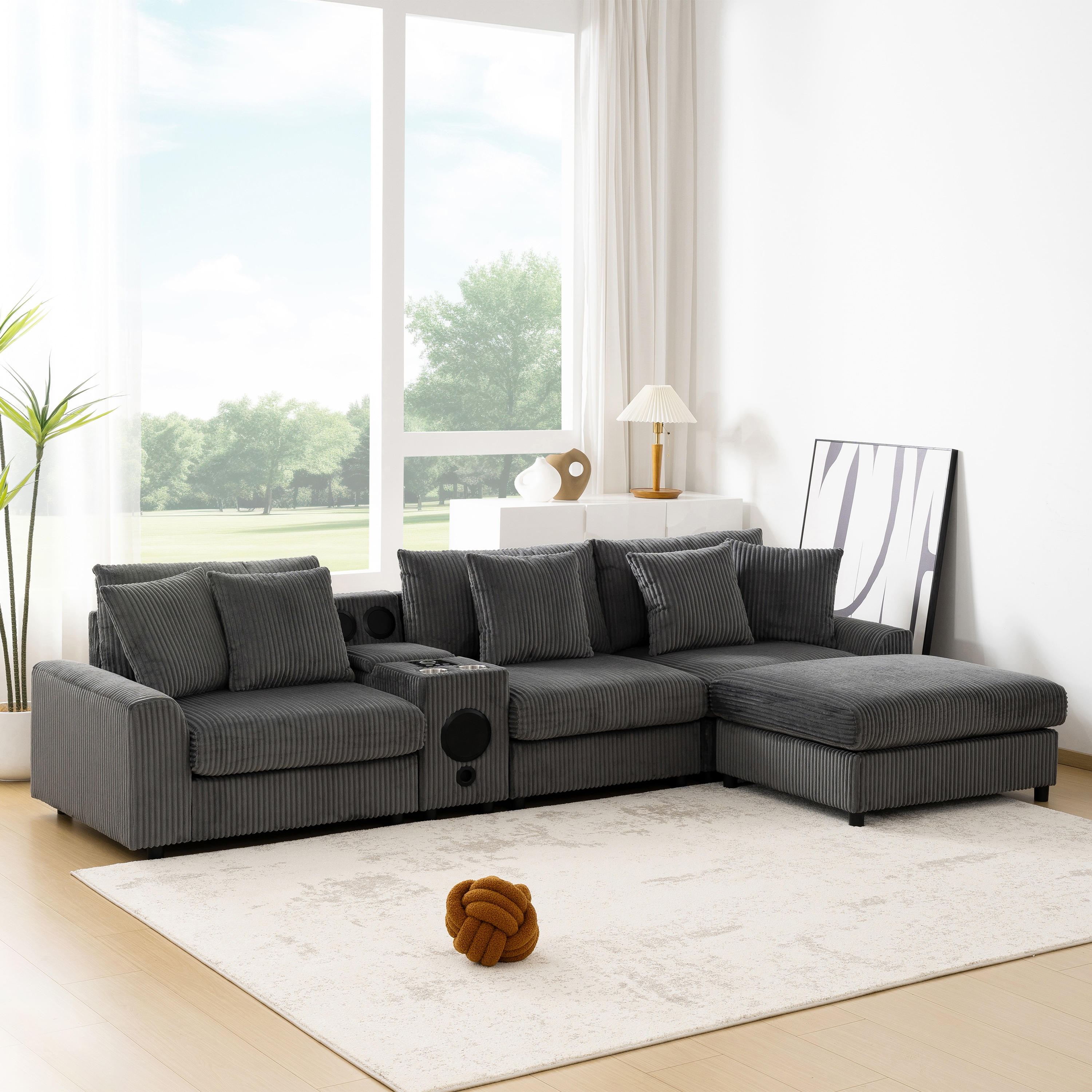 Xspracer ML-SF756NE 114-in Casual Dark Gray 4 -seater Sectional arm with tablet