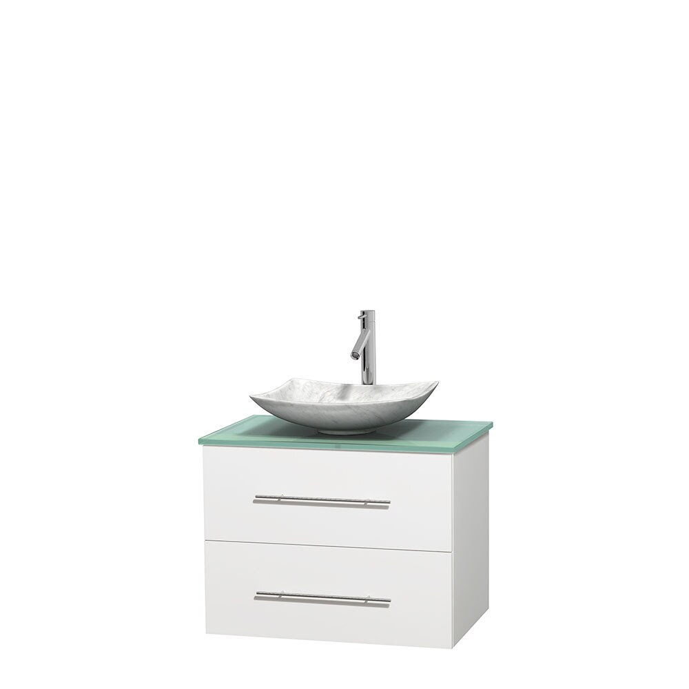 Wyndham Collection WCVW00930SWHGGGS6MXX Centra 30-in White Single Sink Bathroom Vanity with Green Tempered Glass Top