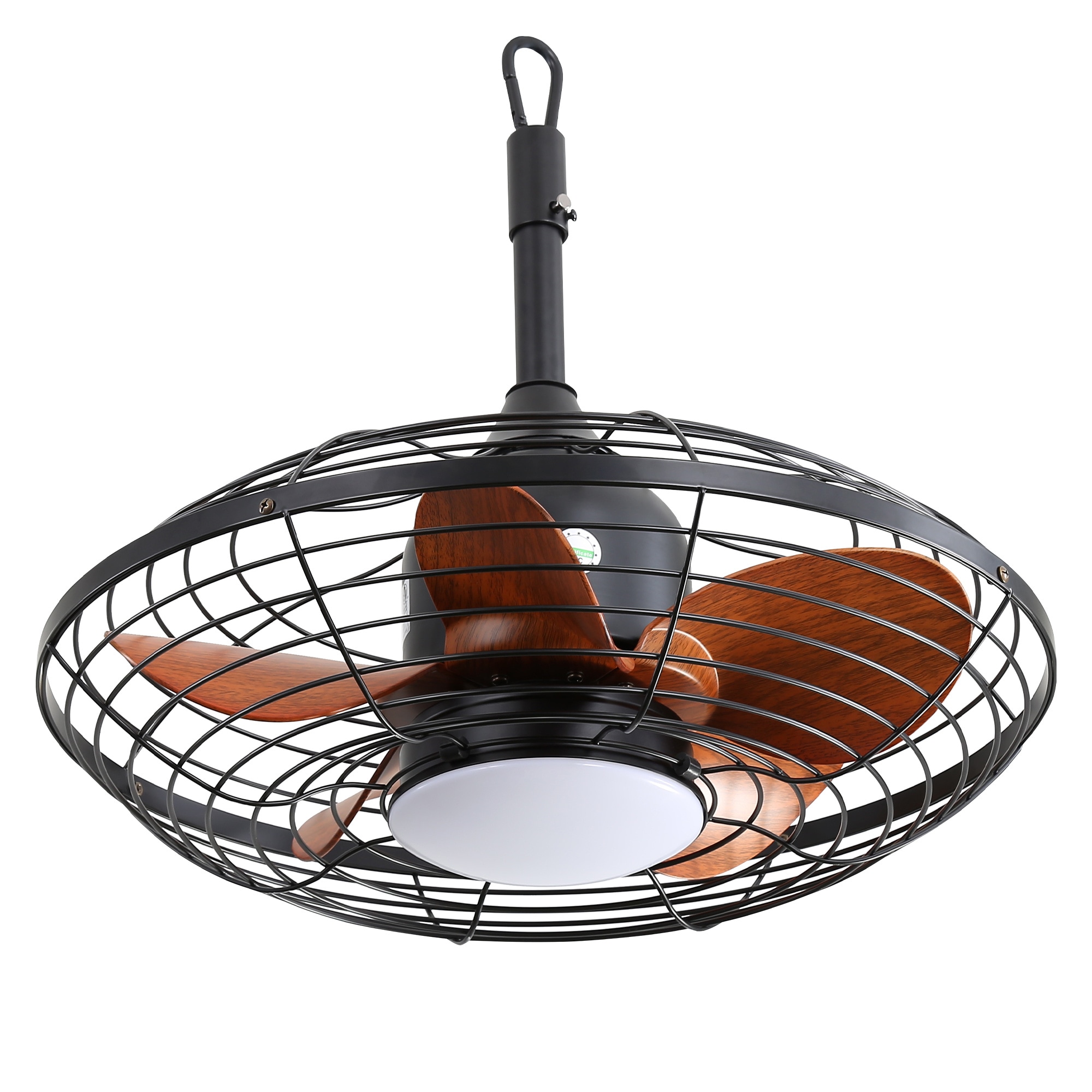 BABOOM BOM-P230673-OR Outside Patio Downrod Mount Ceiling Fan 20-in Integrated LED Black with ABS Blades Cage Ceiling Fan With Light - Remote Included ( 5 -Blade )