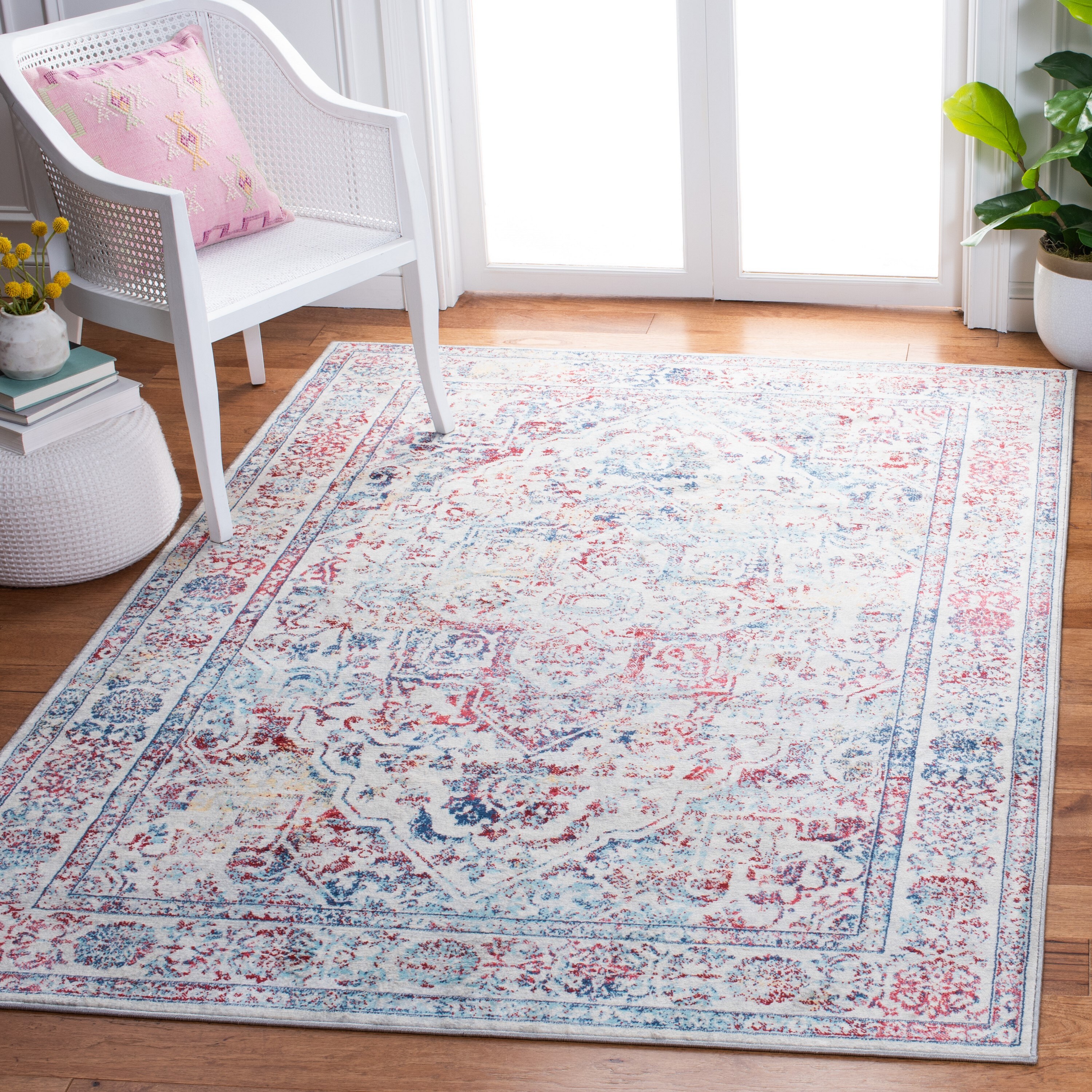 Safavieh BNT832B-3 Brentwood Myrtice 3 x 5 (ft) Loomed Polypropylene Ivory/Blue Rectangular Indoor Distressed/Overdyed Vintage Area rug