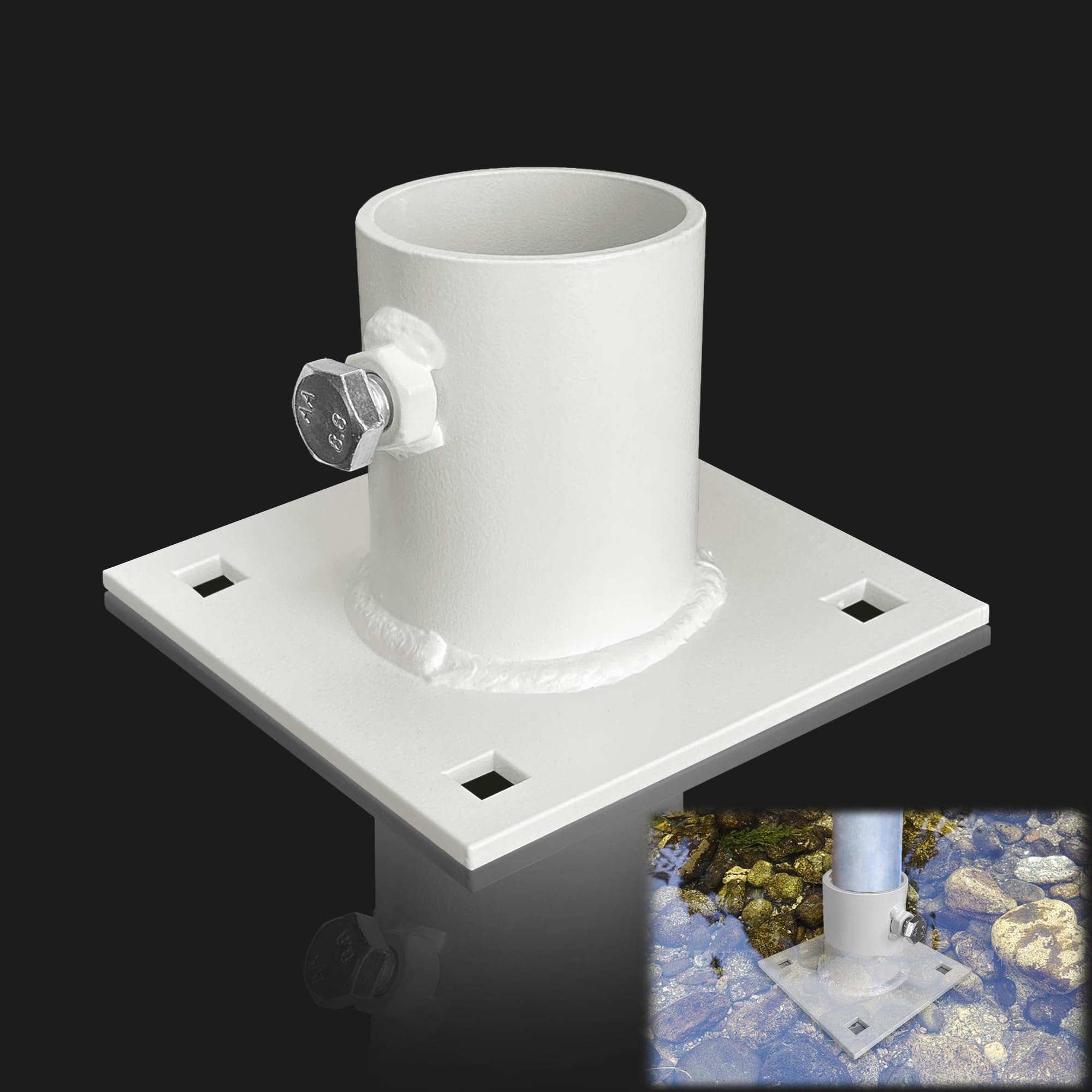 Etokfoks  stationary dock base plate hardware 4 7 in by 4 7 in heavy duty metal floating dock plate to secure dock posts and columns