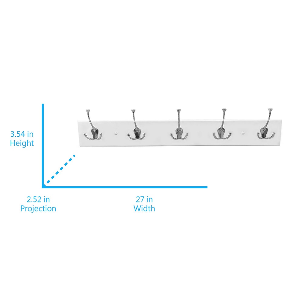Style Selections 5-Hook 27-in x 3.54-in H White Rail and Chrome Hooks  Decorative Wall Hook (35-lb Capacity) in the Decorative Wall Hooks  department at