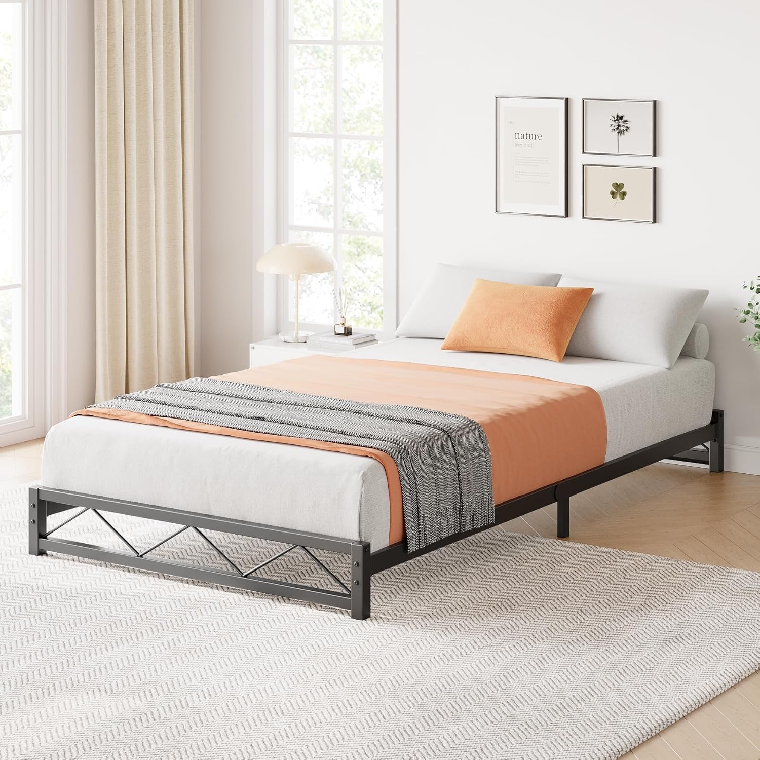 Qeetex LHF-BED-PHO-11AYD7ZA 6 Inch Twin Size Metal Platform Bed Frame with Wavy Pattern Twin Bed Frame with Steel Slat Support Mattress Foundation No Box Spring Needed Easy Assembly Black
