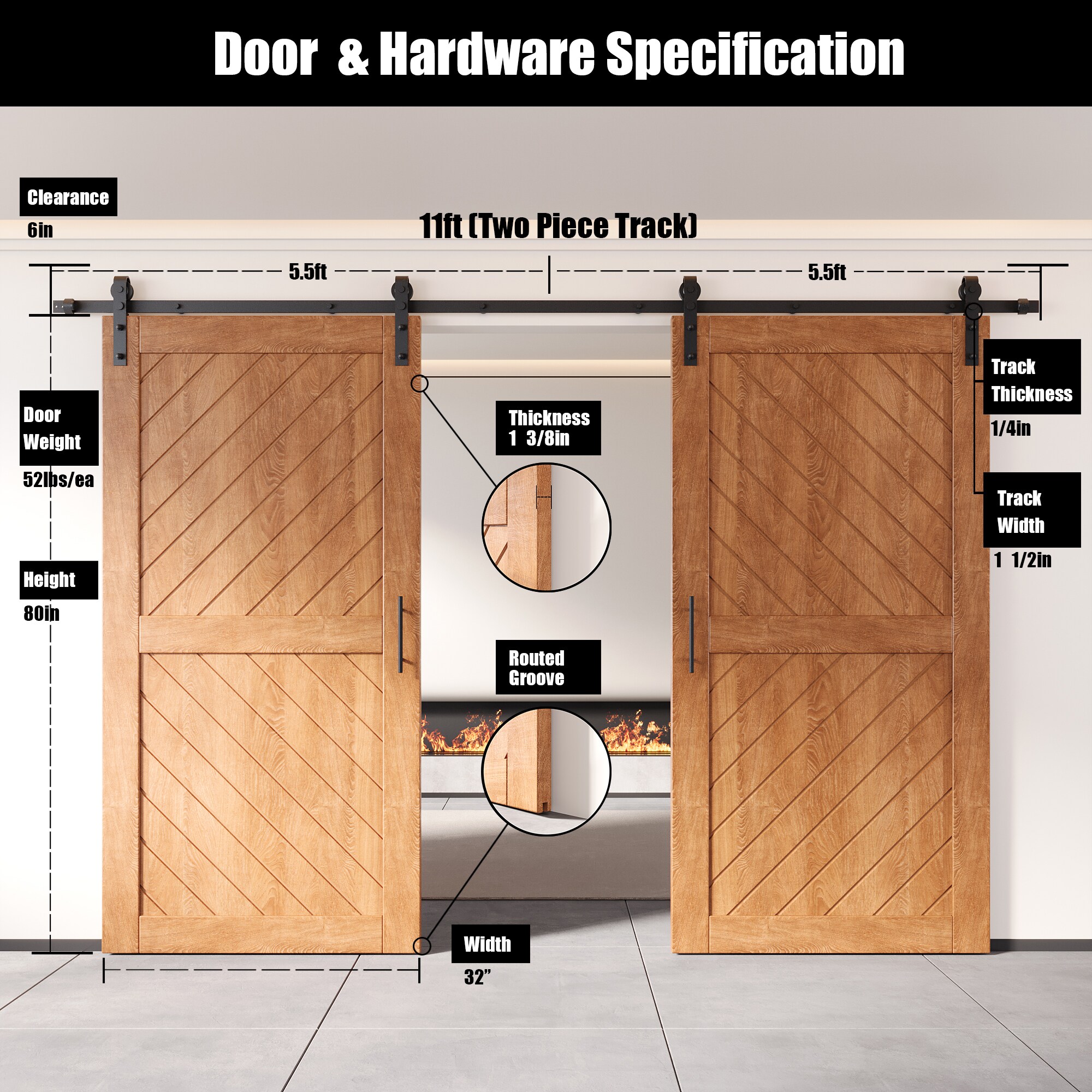 HOMACER YT2H132C-XT3-3280-EA Barn-Doors - View #2