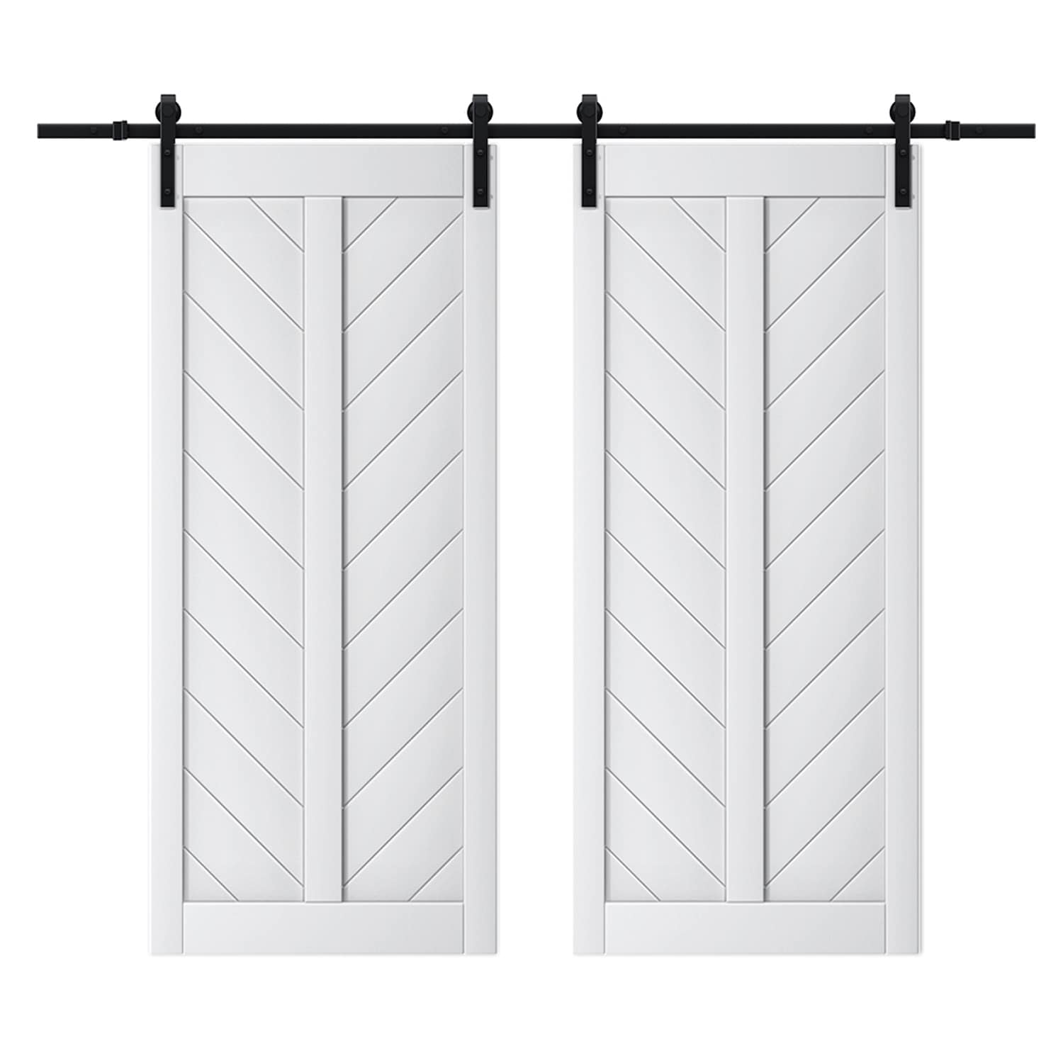 JUJUBON IN-BDBD1-V-WH-72 72-in x 84-in White Herringbone MDF Solid core Double Barn Door (Hardware Included)