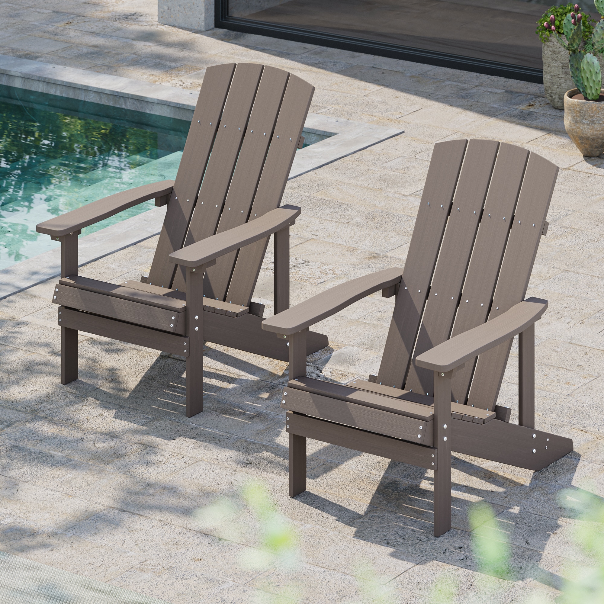 ACEGOSES Adirondack Chair Set of 2 Coffee Brown Plastic Frame Stationary Adirondack Chair with Slat Seat