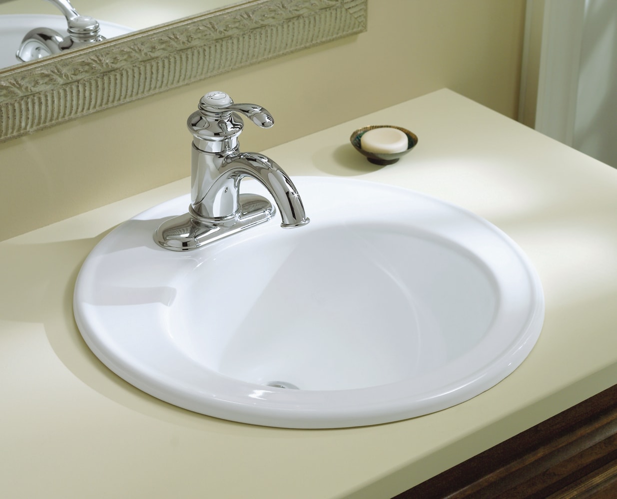 KOHLER Brookline White Drop-In Round Bathroom Sink (19-in x 19-in) in ...