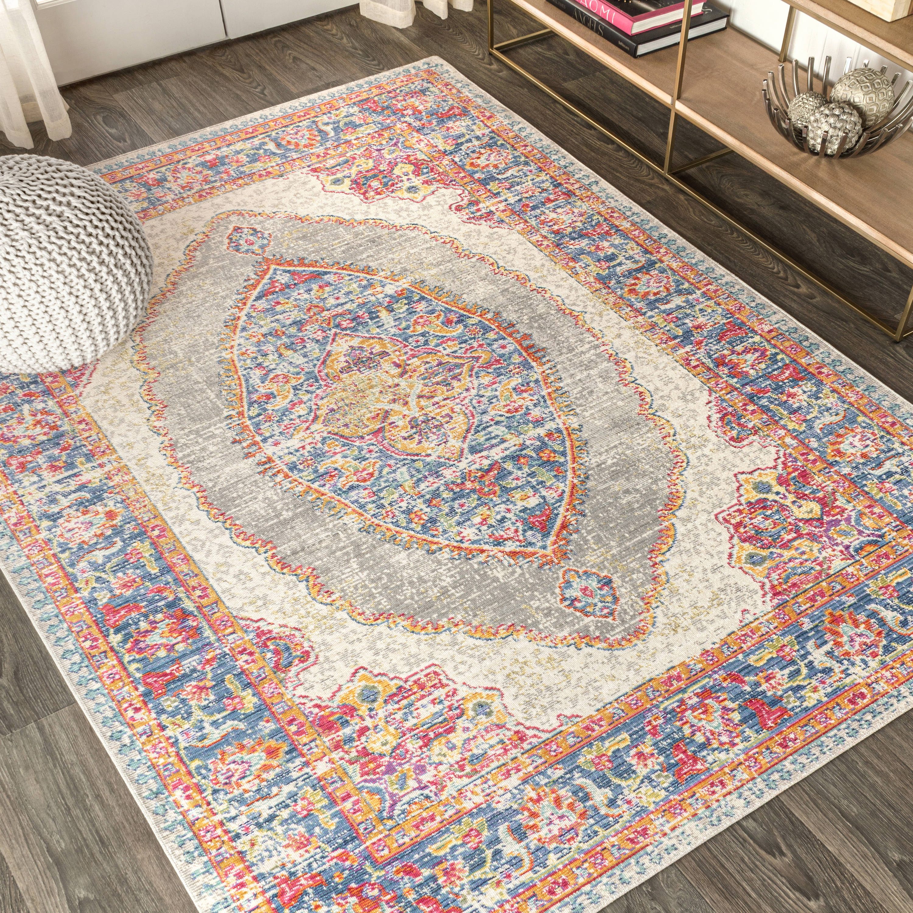 Kilia Blue and Gray Medallion Synthetic Area Rug