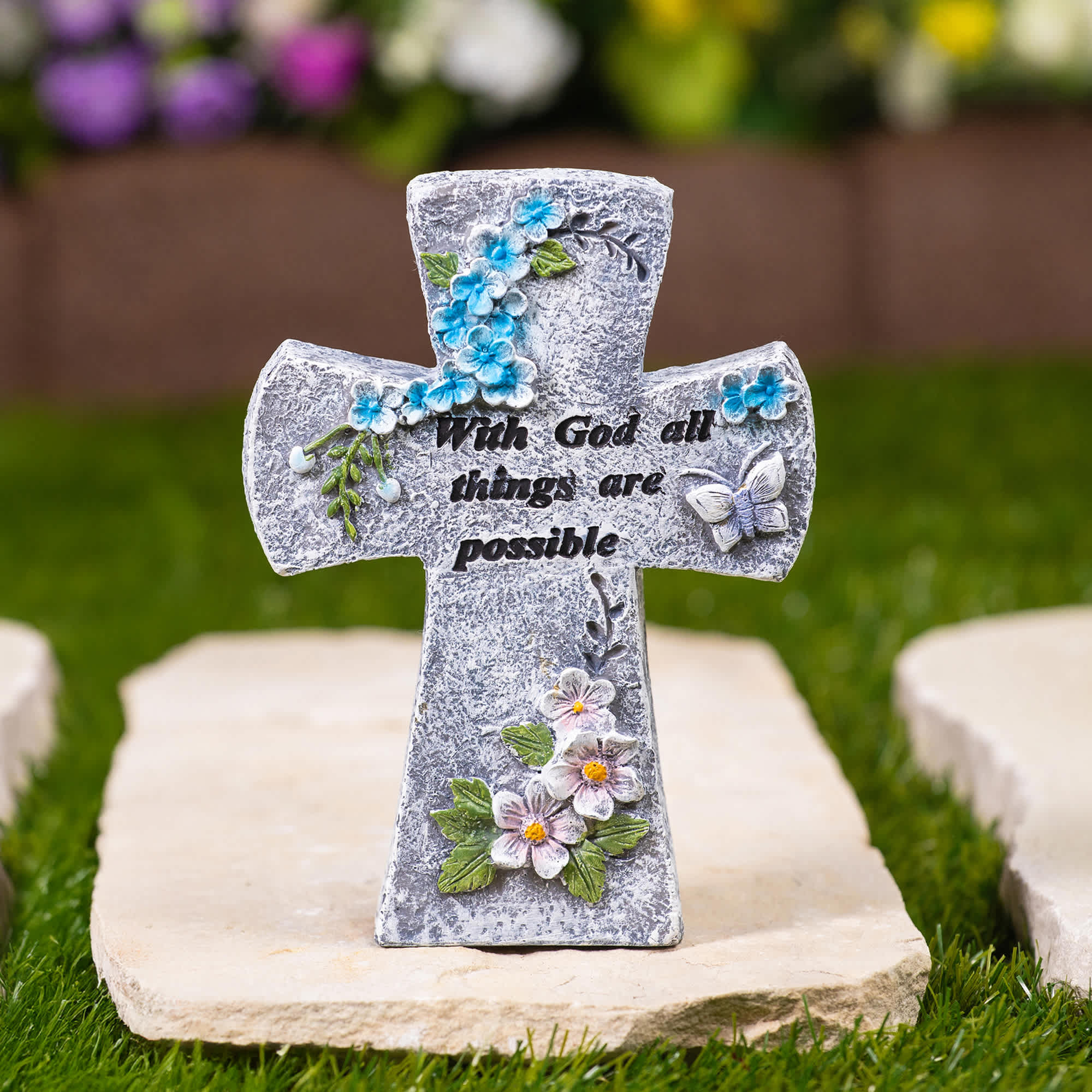 Northlight With God All Things Are Possible Floral Cross Statue