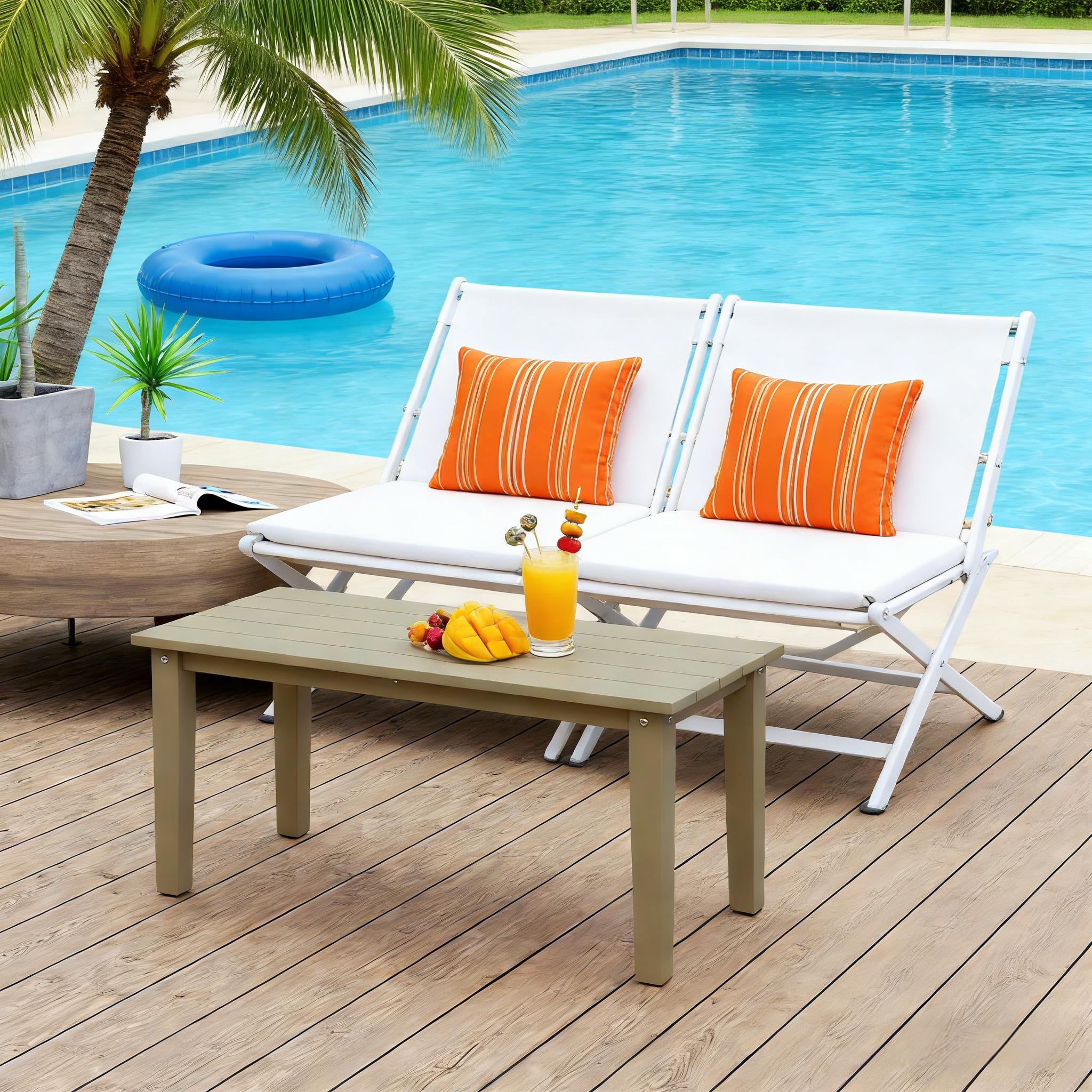 GDFStudio Elio Timeless 35.8-inch Coastal Rectangle Outdoor Coffee Table with Slatted Top for Recyclable and All-weather Use - Brown (TABLE ONLY)