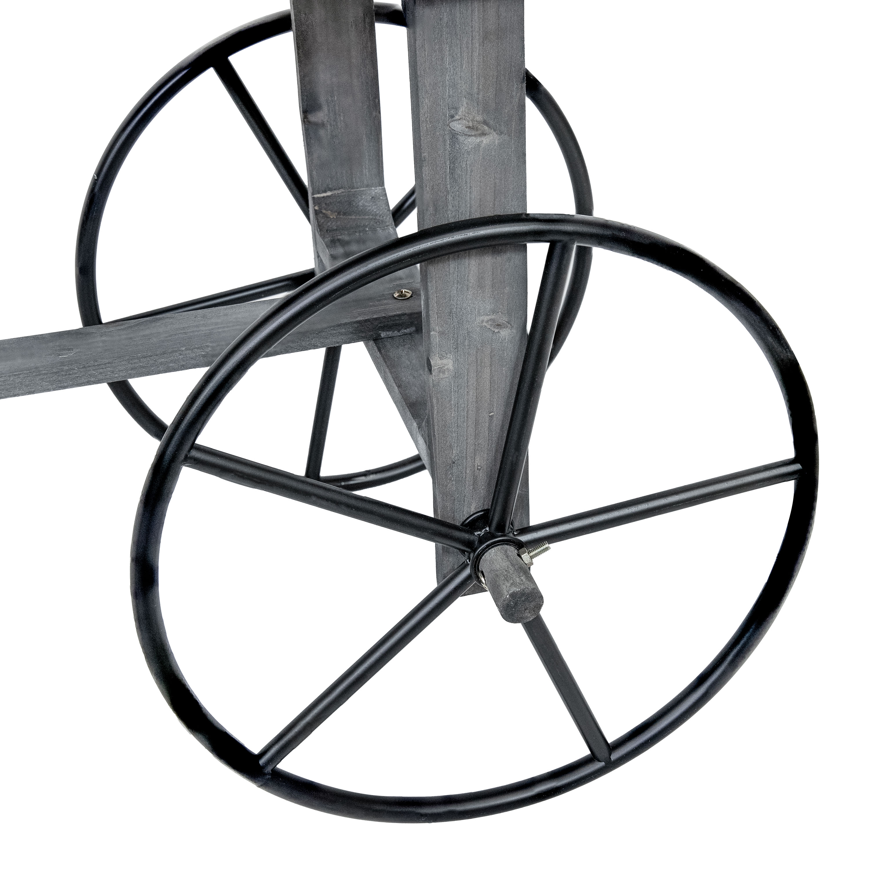 Gray Fir Wood Rustic Flower Cart Display Stand with Wheels
