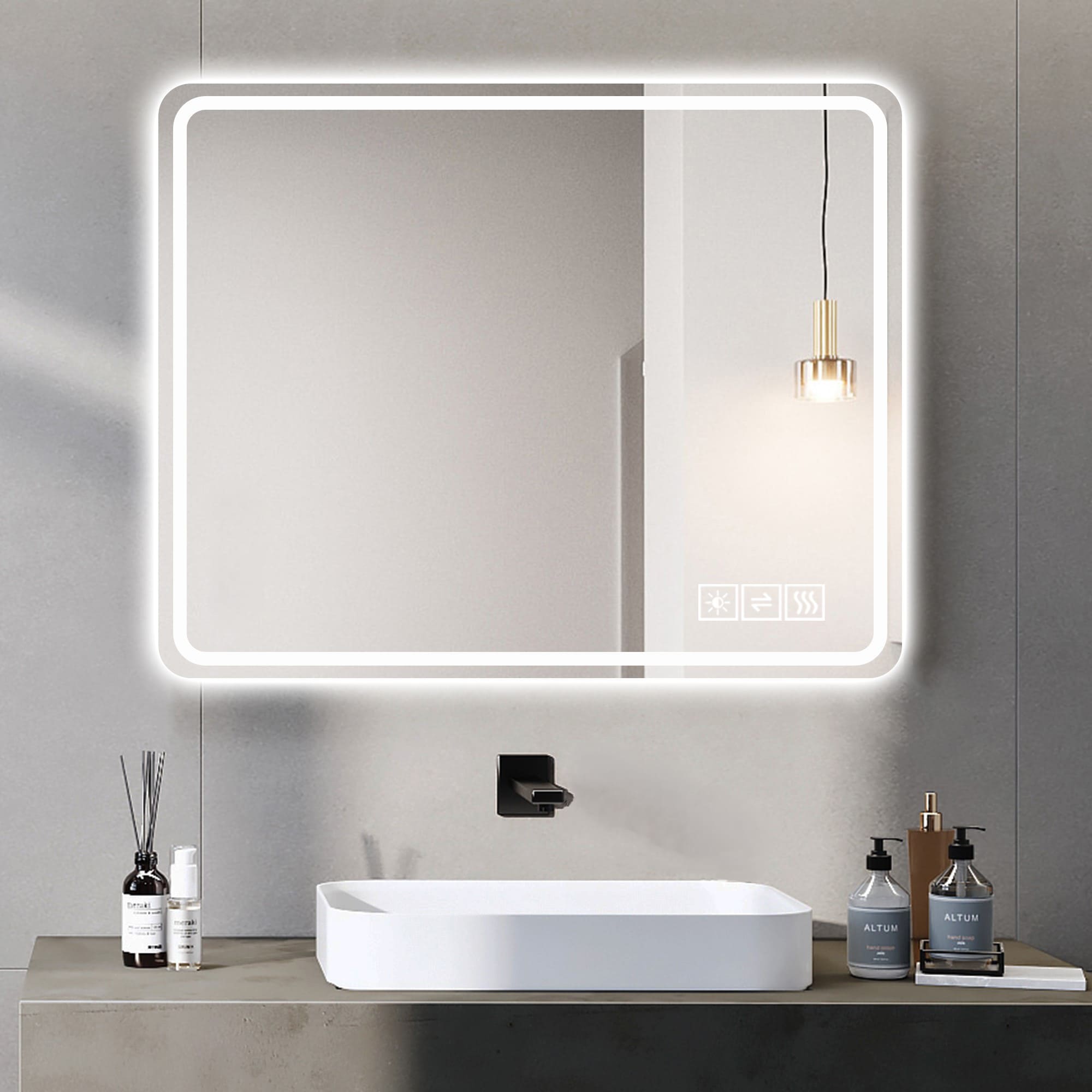 CASAINC JS-2836R-4-X-E-1 40-in x 32-in Polished Frameless Rectangle Dimmable LED Lighted Fog Free Bathroom Vanity Mirror ( Clear )