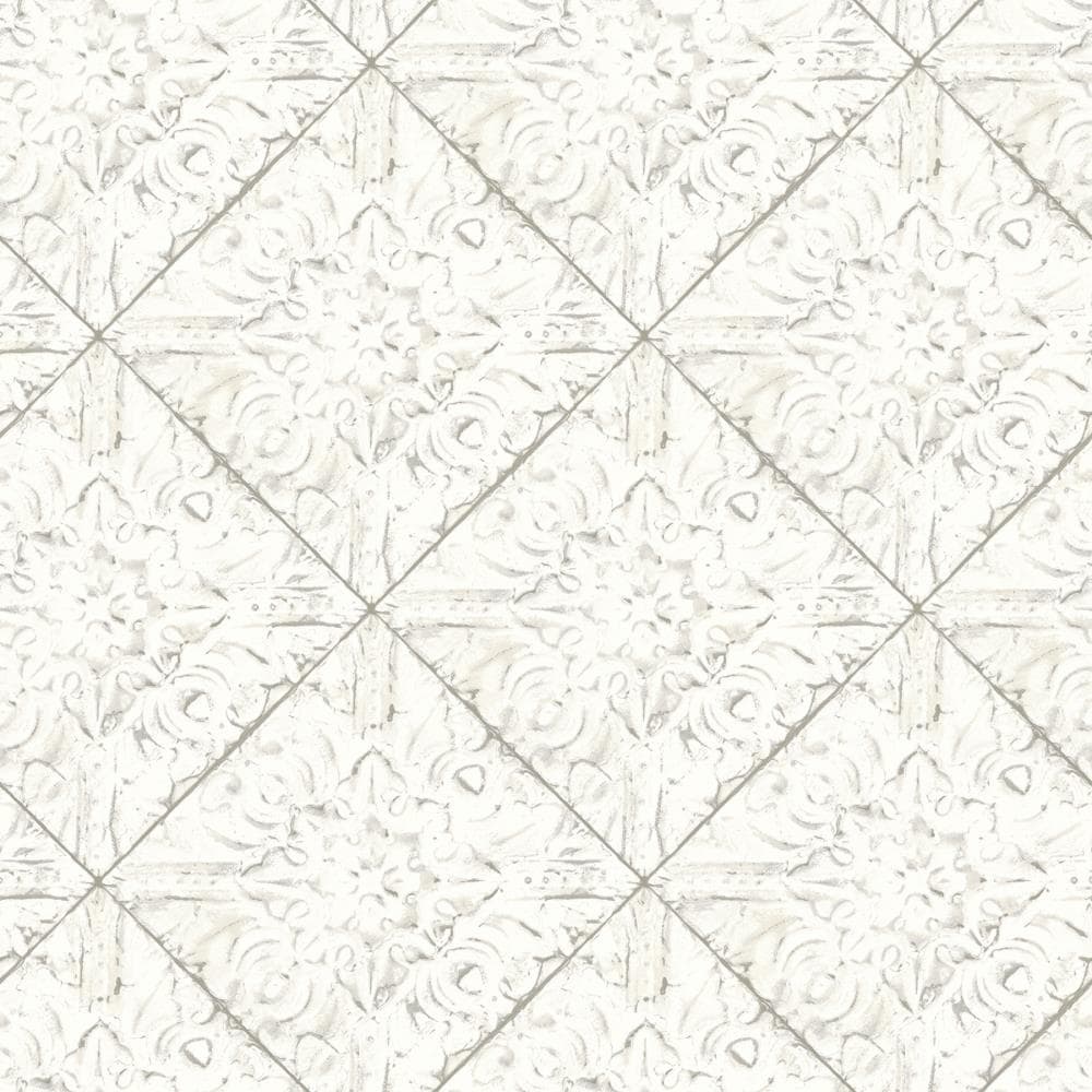 Chesapeake 3119-13091 Kindred 56.4-Sq. Feet White Non-woven Tile Prepasted Water Activated Paste Wallpaper