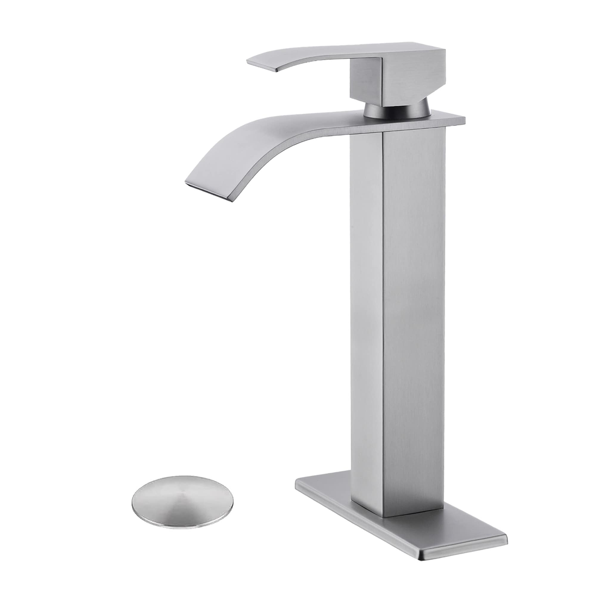 HyperDrop Cart Waterfall Spout Bathroom Sink Single Handle Faucet with Pop Up Drain No Overflow #B-5Q3V8H7A6I4M