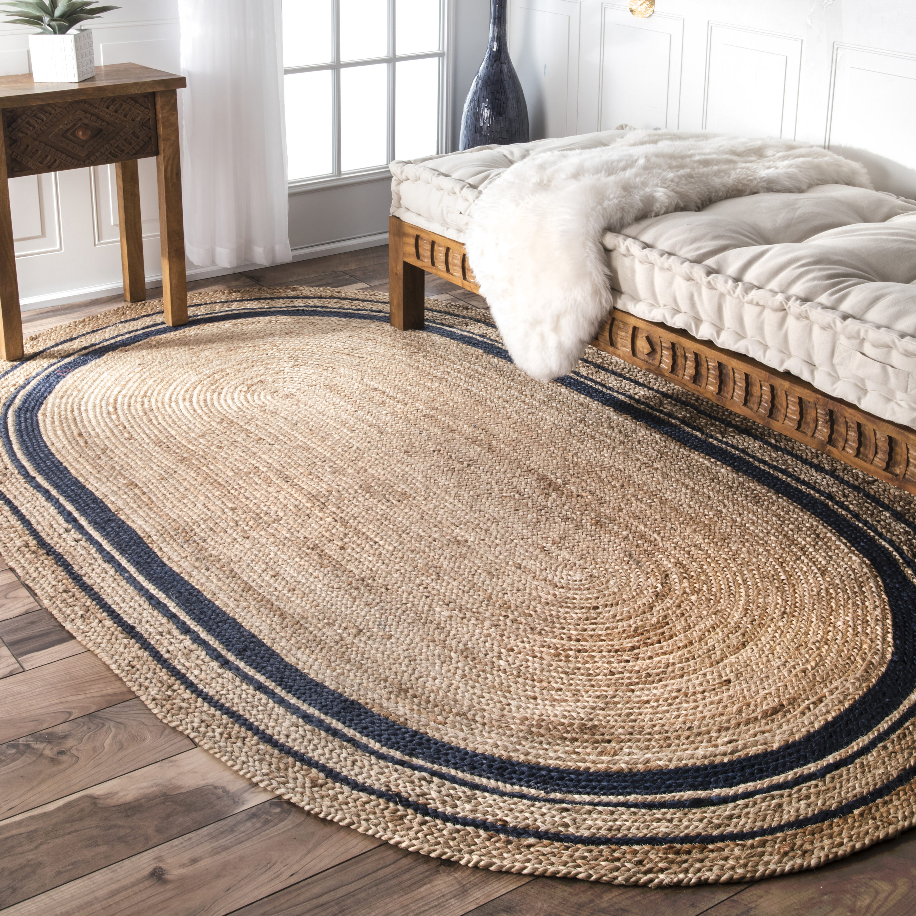 nuLOOM Rikki 6 X 9 (ft) Jute Navy Oval Indoor Border Area Rug in the Rugs  department at