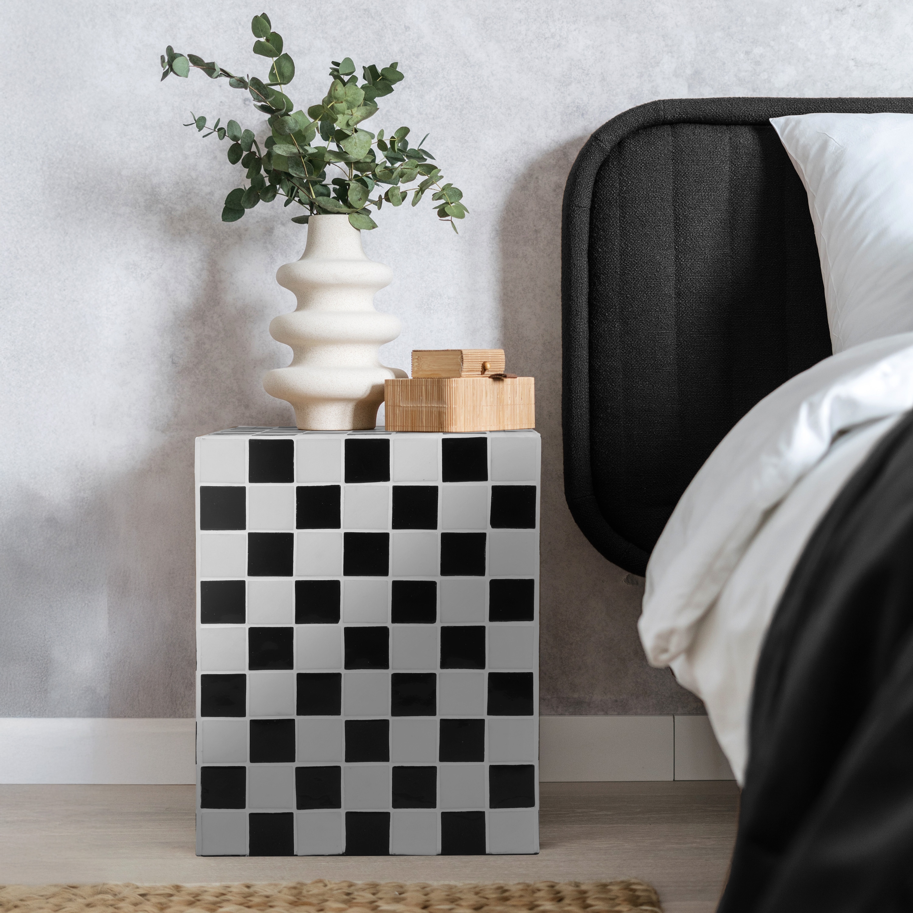 JONATHAN  Y END2000K Callista Bohemian Ceramic Tiled Rectangle 14-in W x 18-in H Light Gray/Black Tile Rectangular Modern End Table
