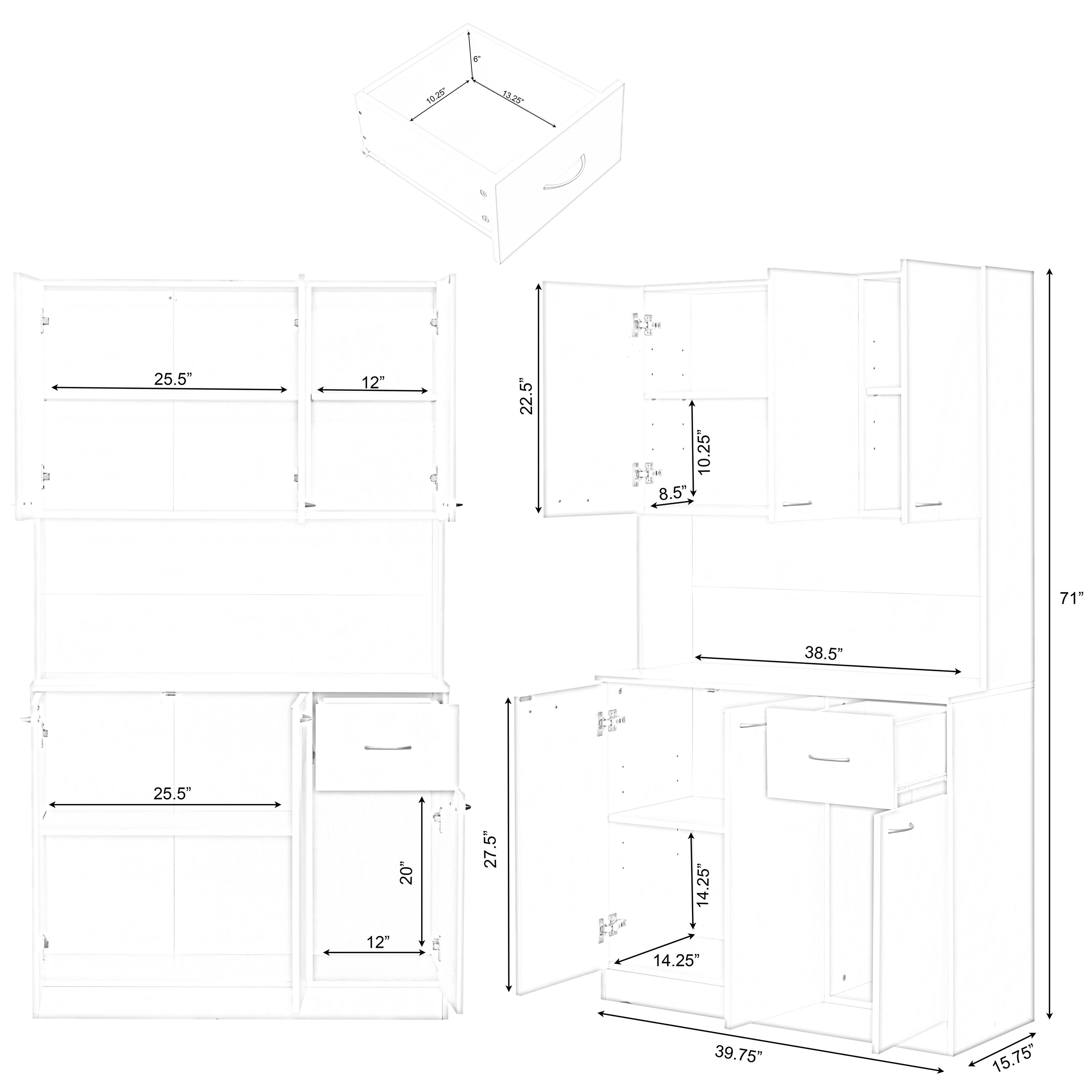 Basicwise Kitchen Pantry Storage Cabinet with Doors and Shelves White