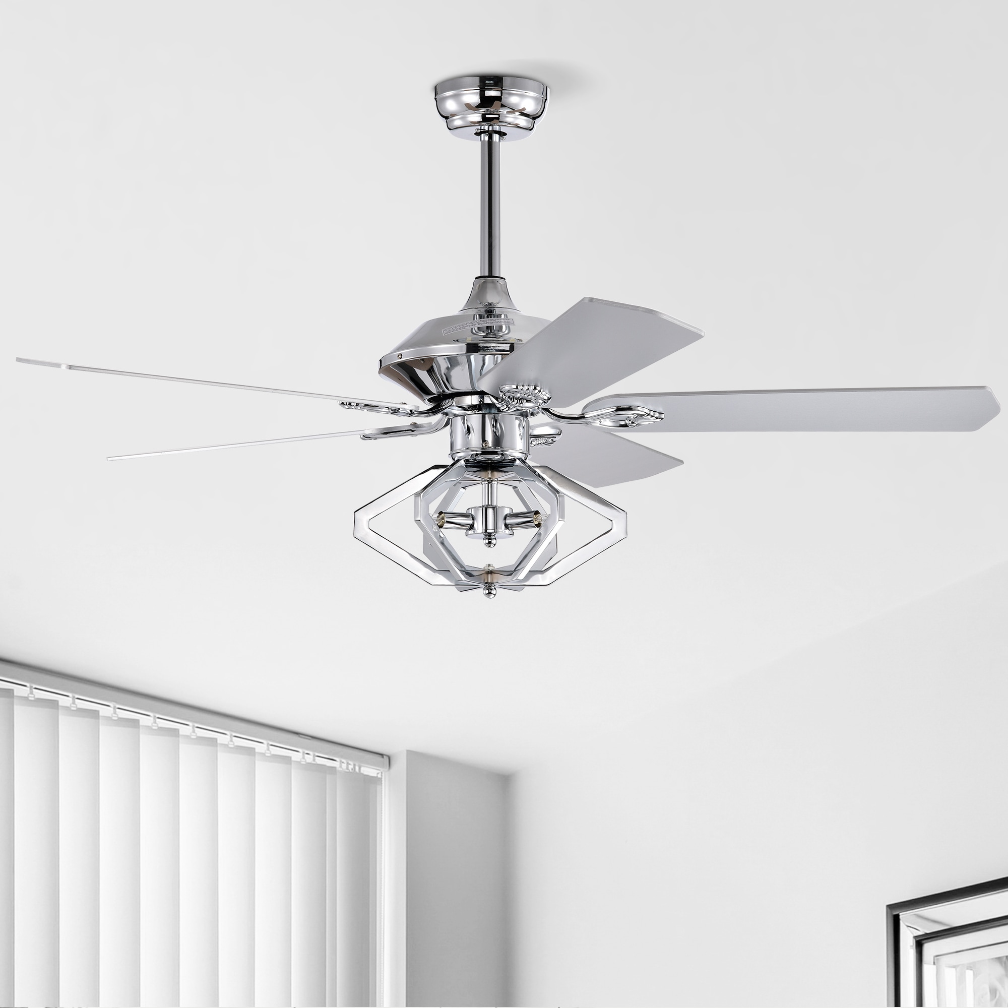 JIMSMAISON JMHECF39-52CE 52-in Chrome with Silver Blades Ceiling Fan Without Light - Remote Included ( 5 -Blade )
