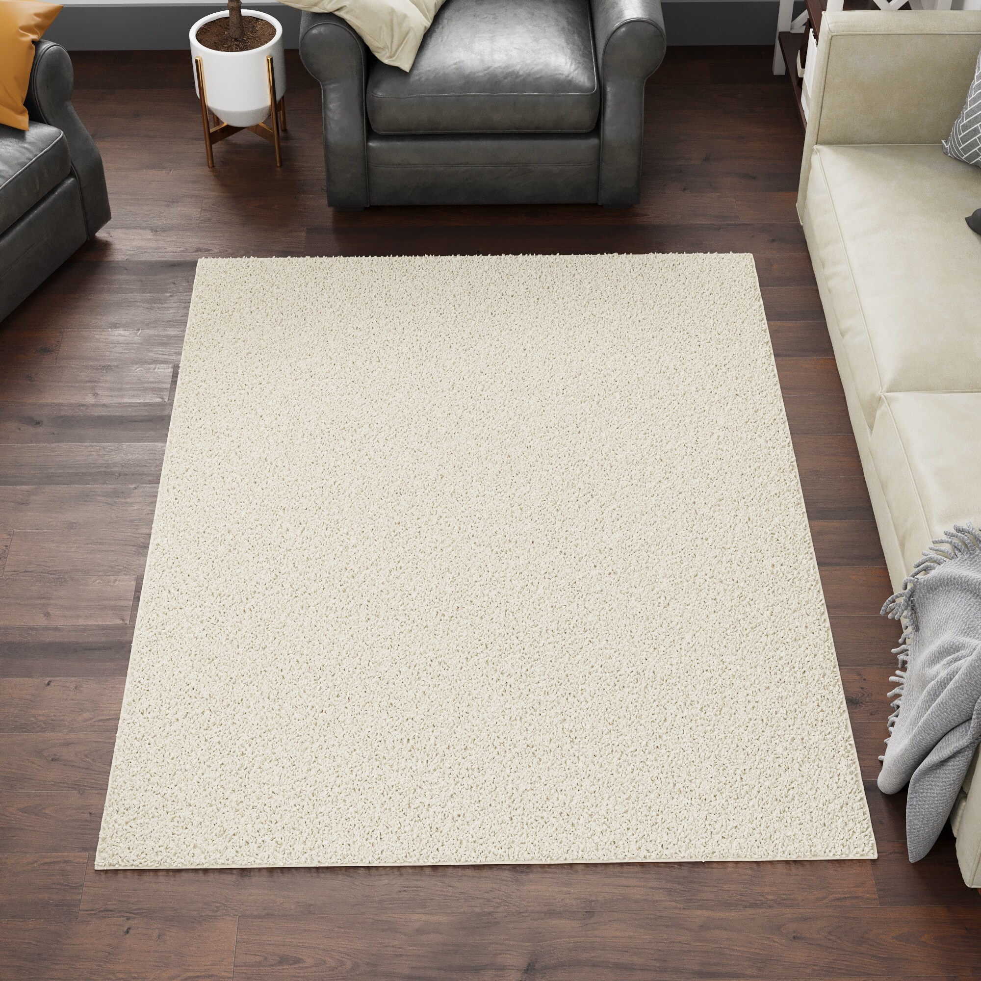 Ottomanson CY302-3X4 Non-Slip Shag Rug 3 x 4 (ft) Loomed Polyester Cream Rectangular Indoor Solid Mid-Century Modern Area rug