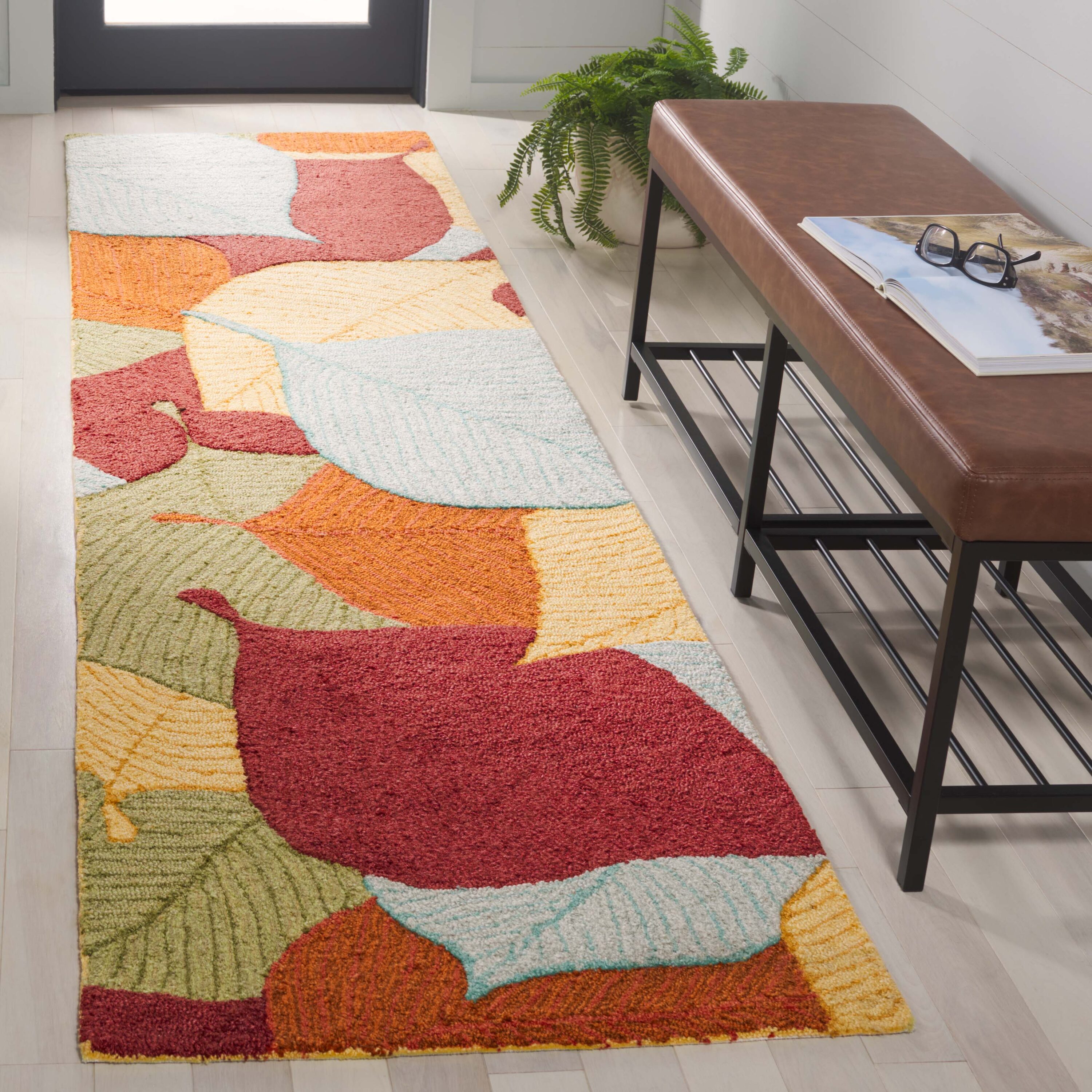  Easy Care 304 Rust/Green Novelty 2ft-3in x 9ft Runner Rug