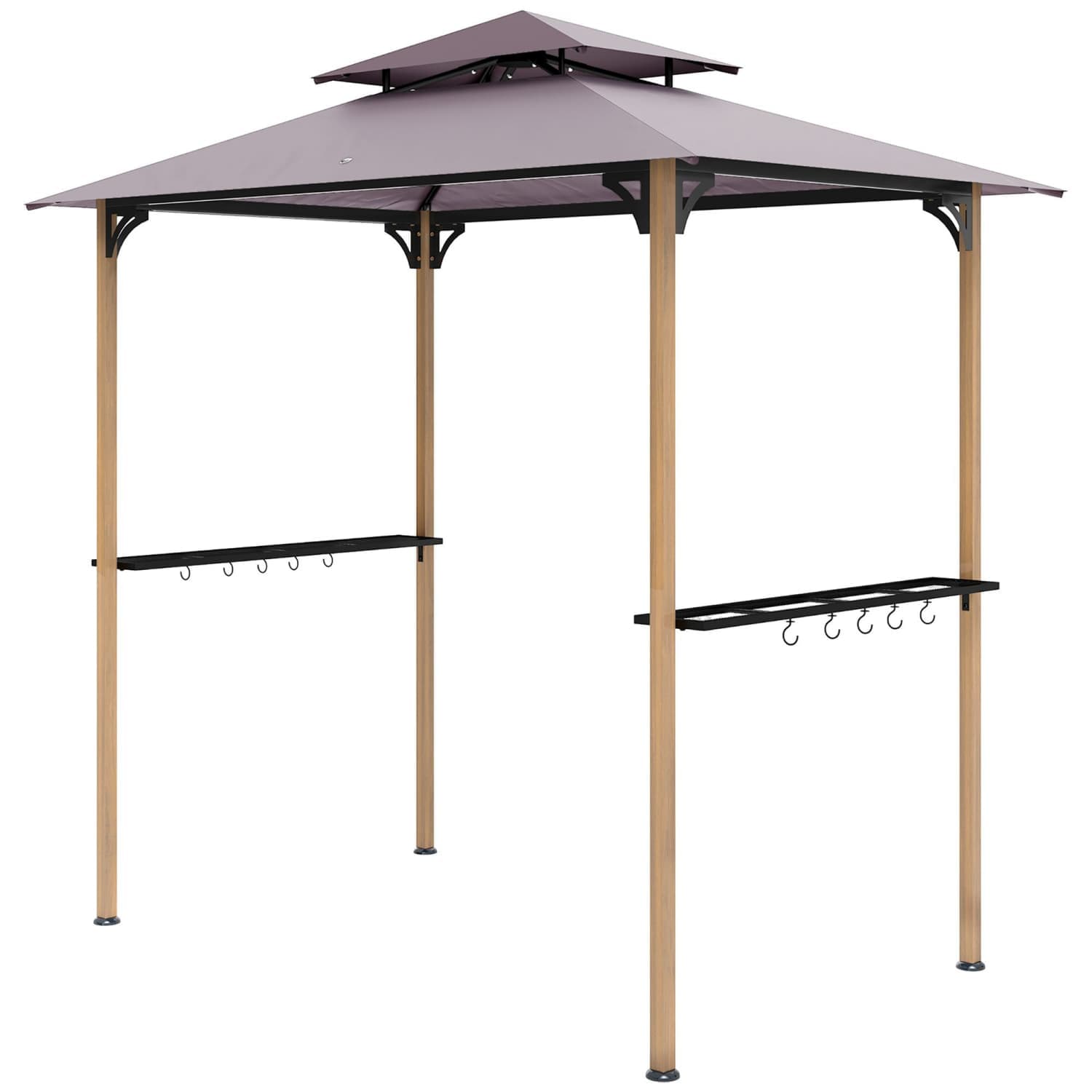 Angel Sar - 8-ft x 5-ft Brown and Black Grill Gazebo BBQ Gazebo Double Roof Shelter 2 Shelves 10 ...